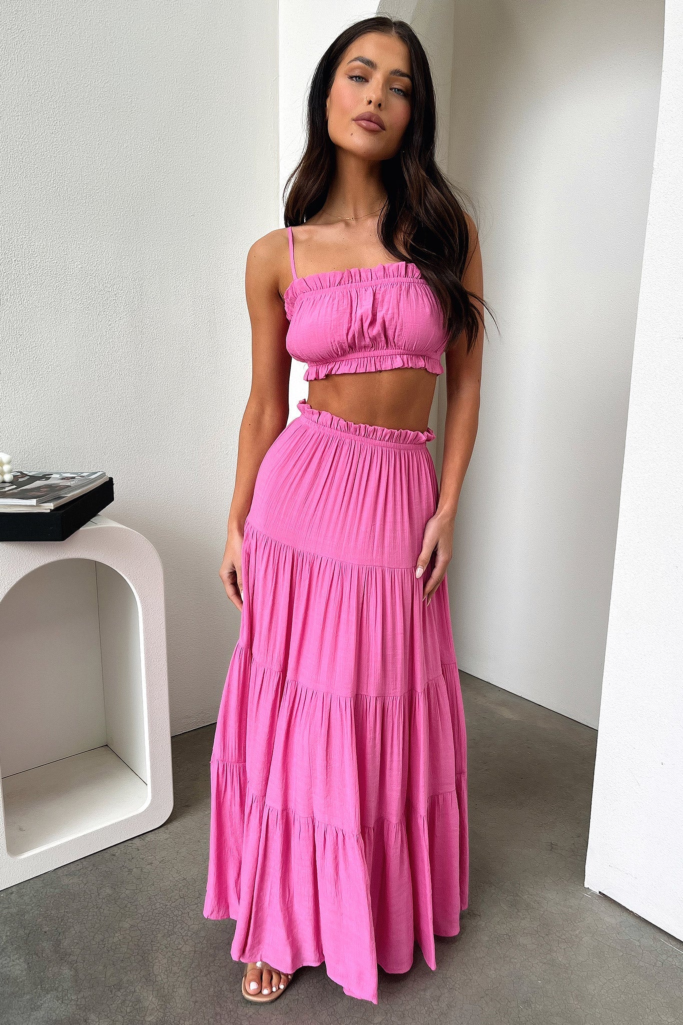 Selina Tiered Maxi Skirt - Pink-Coutiqo