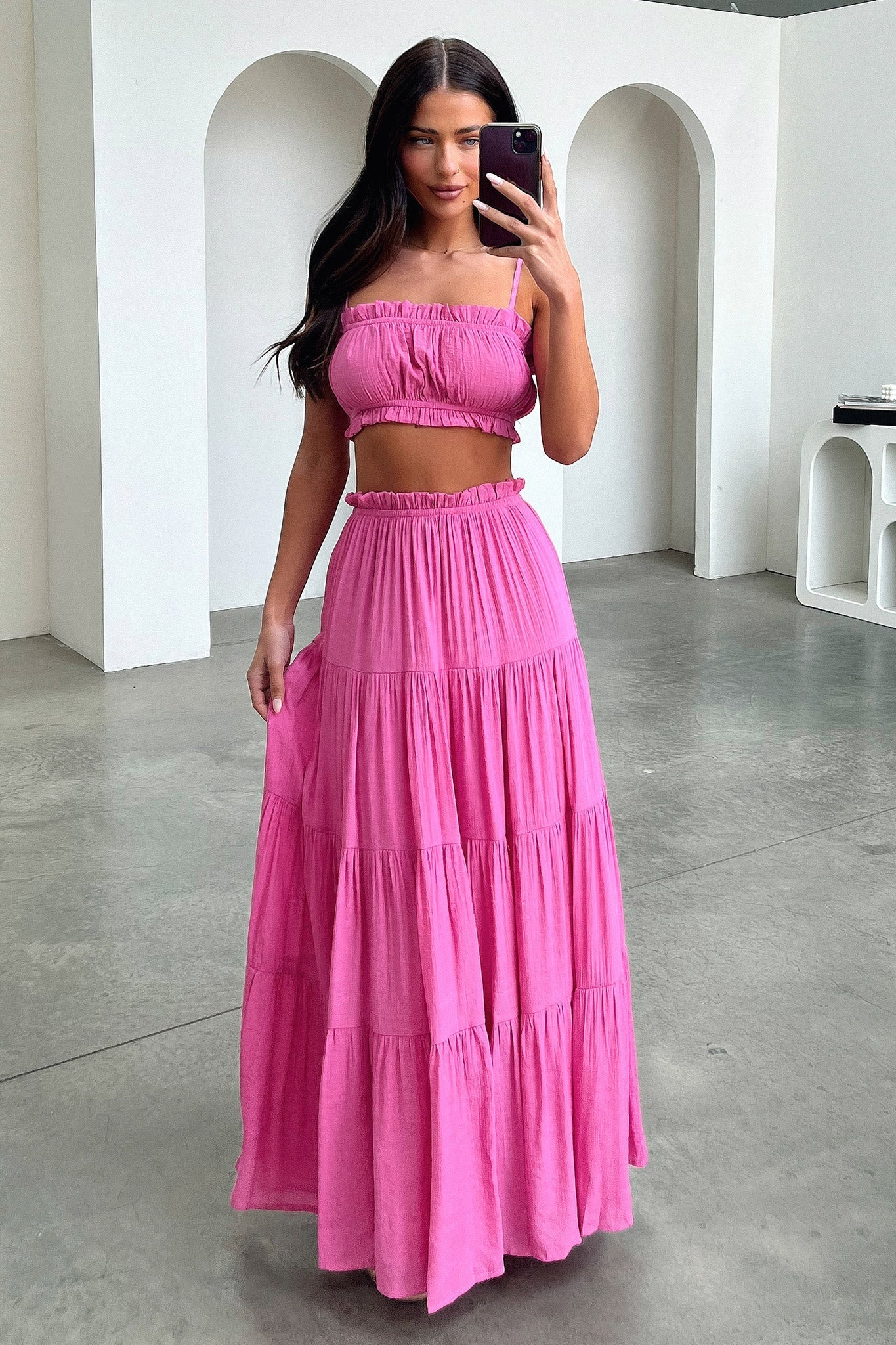 Selina Tiered Maxi Skirt - Pink-Coutiqo
