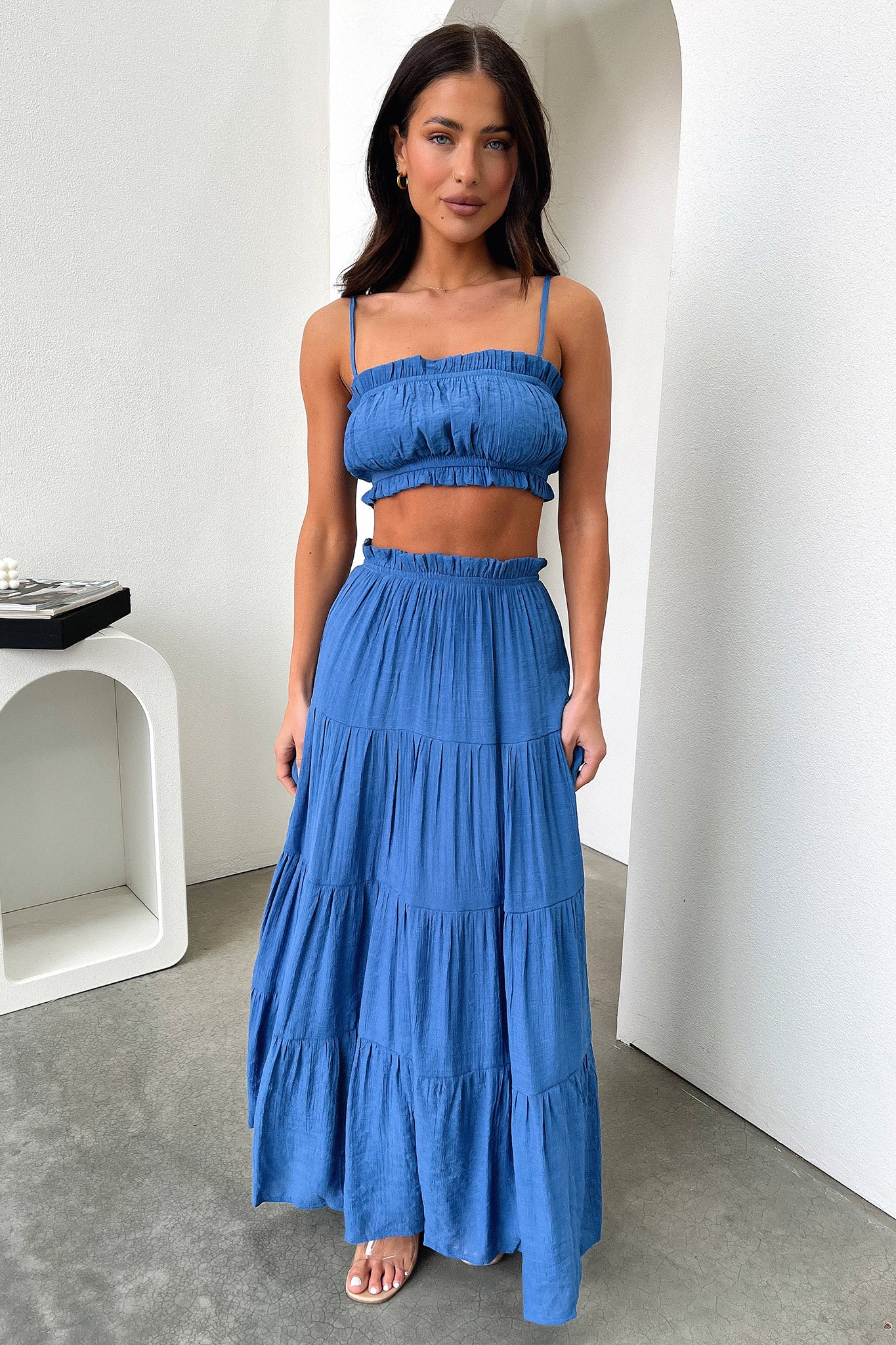 Selina Tiered Maxi Skirt - Royal Blue-Coutiqo