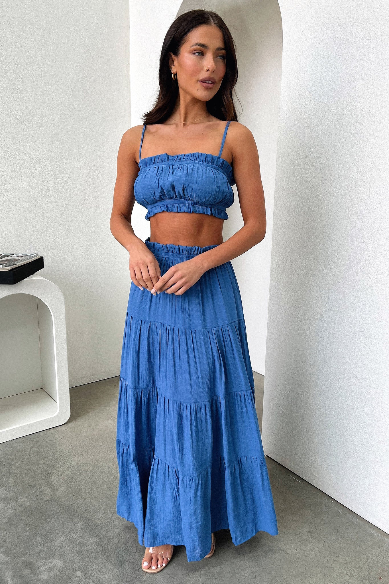 Selina Tiered Maxi Skirt - Royal Blue-Coutiqo