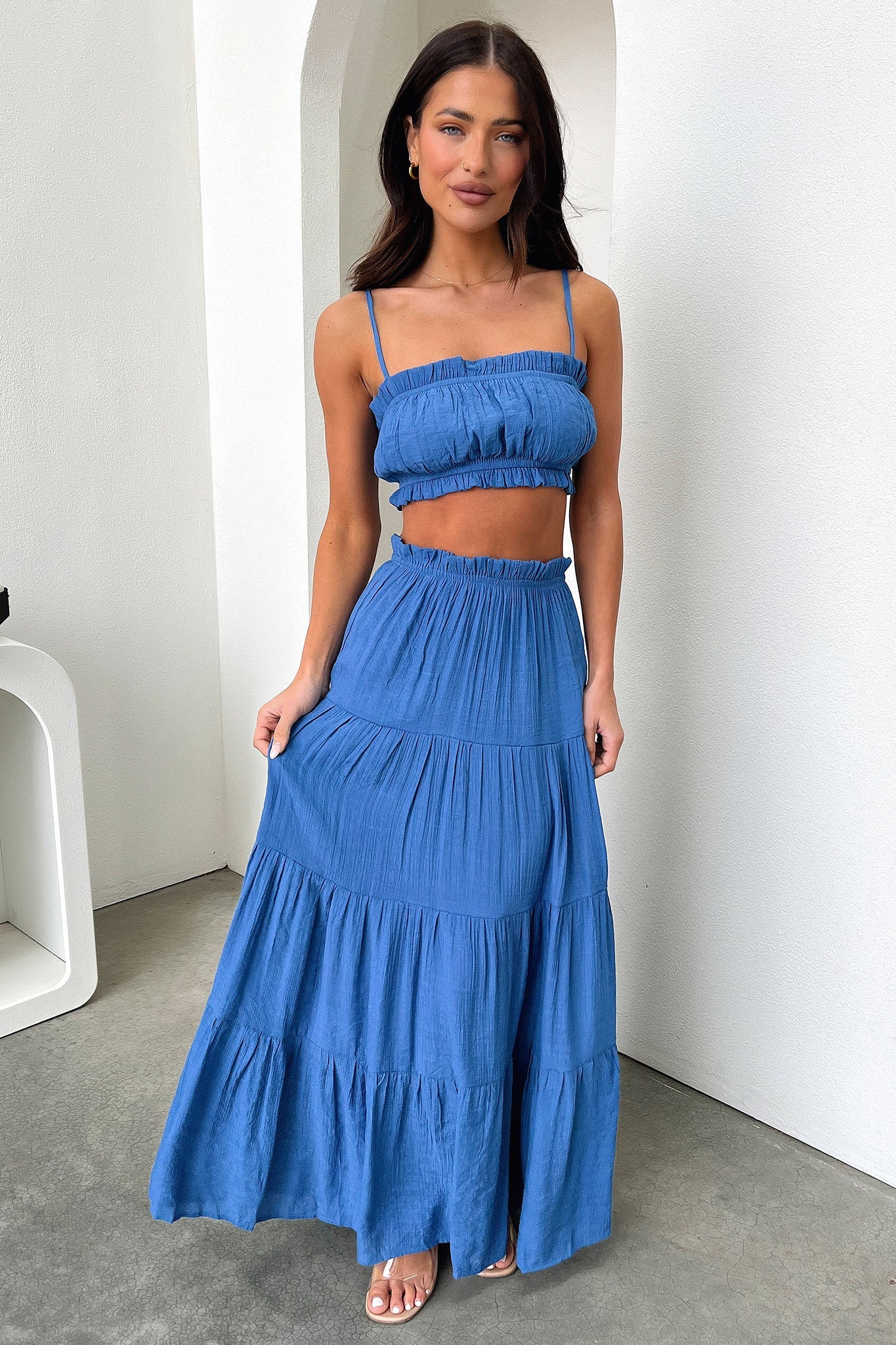 Selina Tiered Maxi Skirt - Royal Blue-Coutiqo