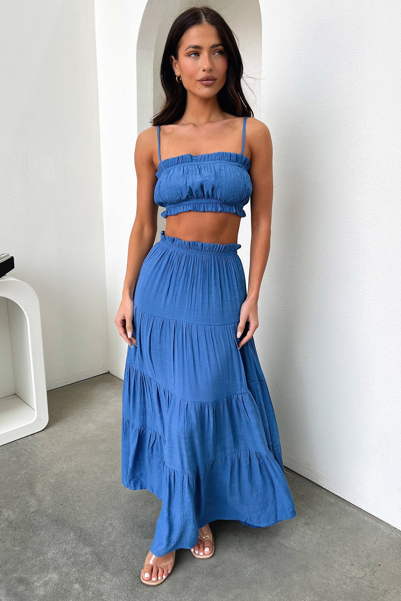 Selina Tiered Maxi Skirt - Royal Blue-Coutiqo