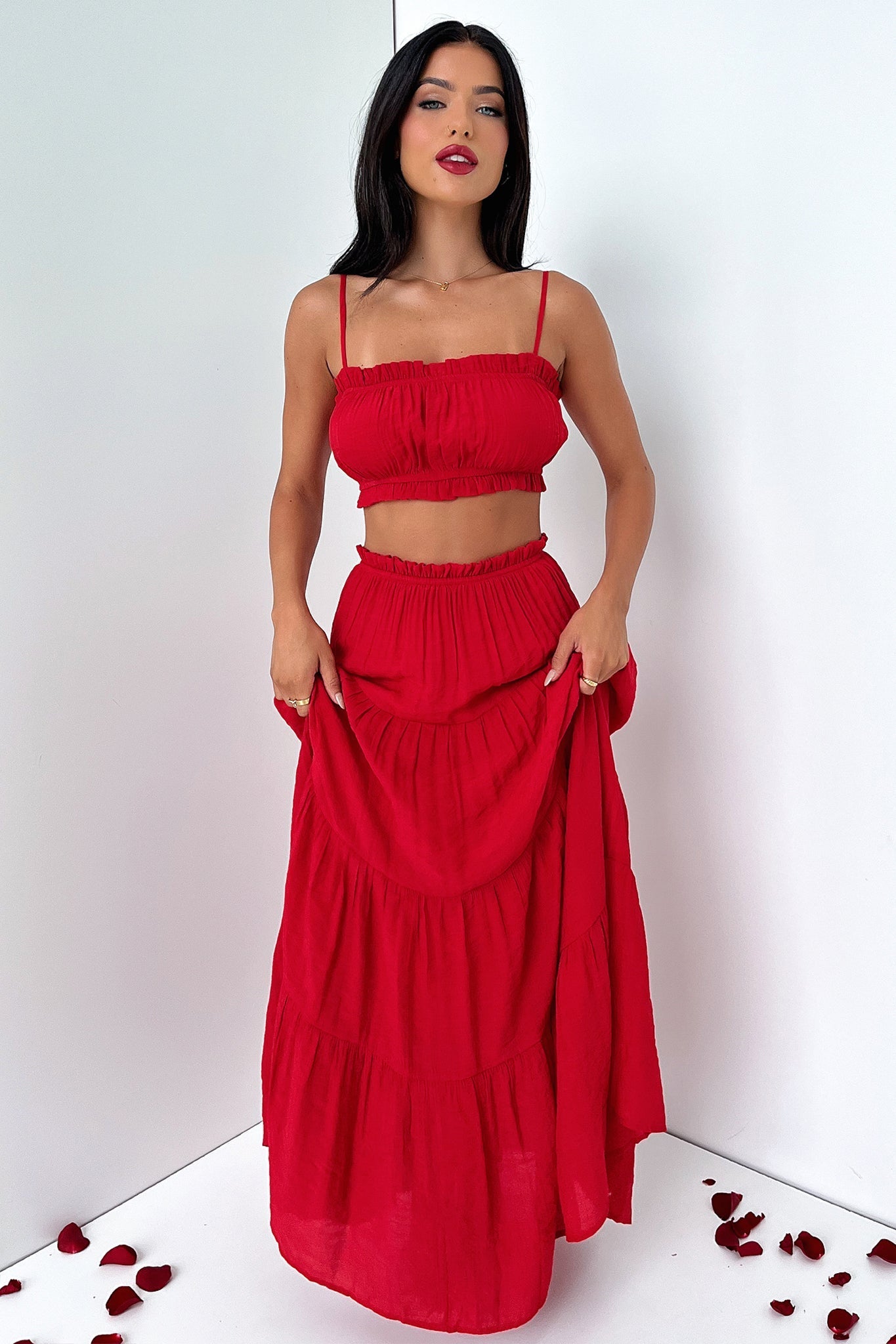 Selina Crop - Red-Coutiqo