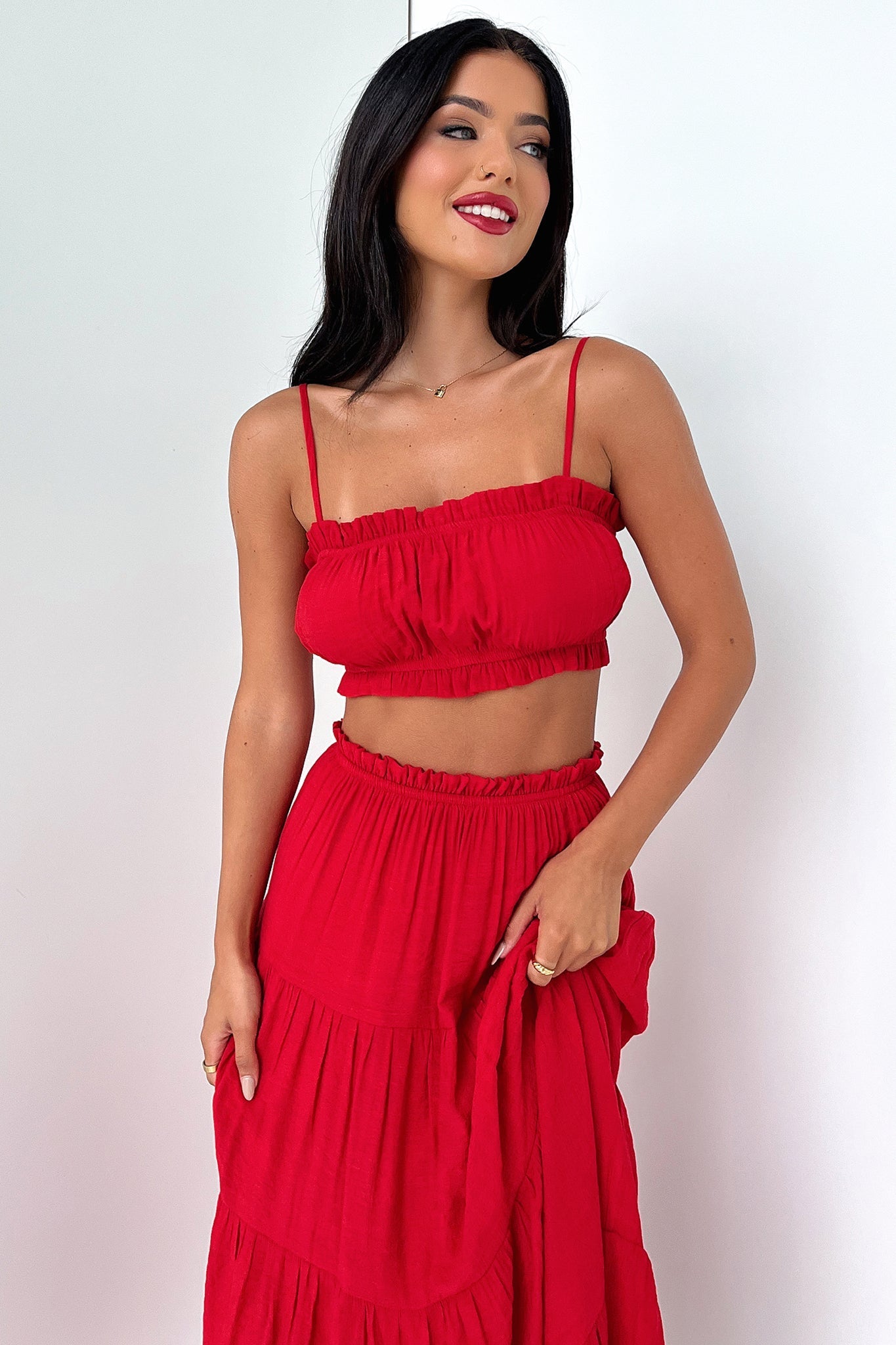 Selina Crop - Red-Coutiqo