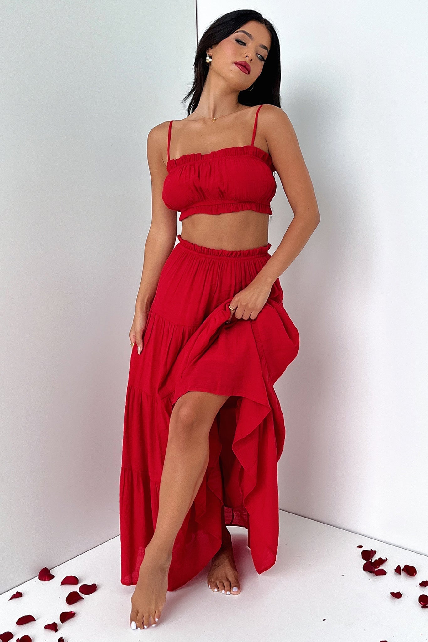 Selina Crop - Red-Coutiqo