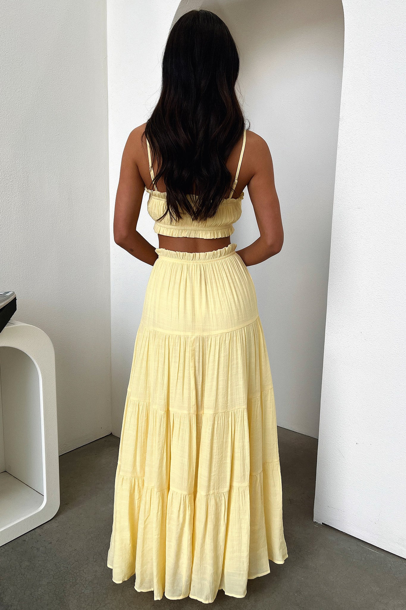 Selina Tiered Maxi Skirt - Yellow-Coutiqo