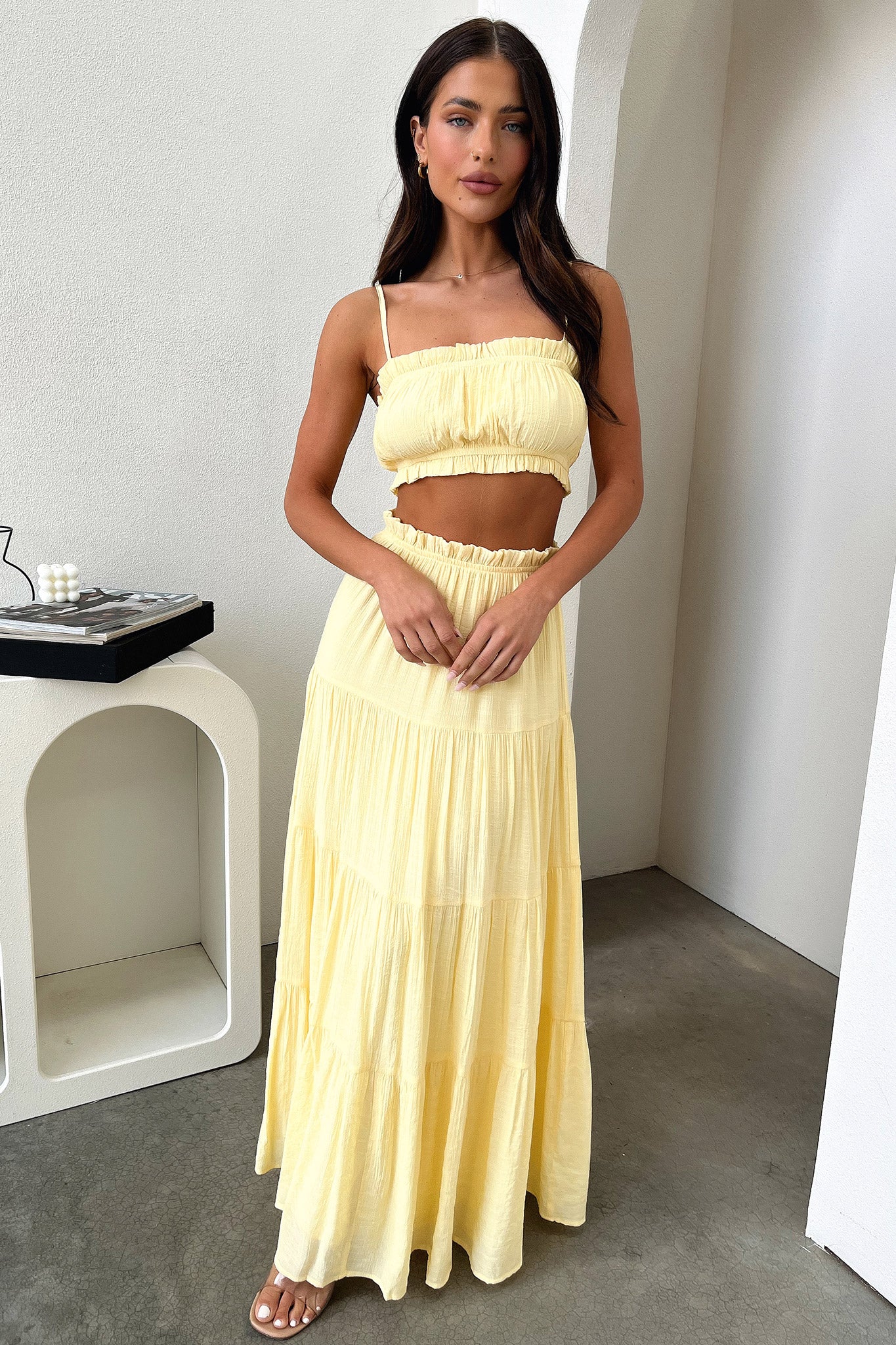 Selina Tiered Maxi Skirt - Yellow-Coutiqo