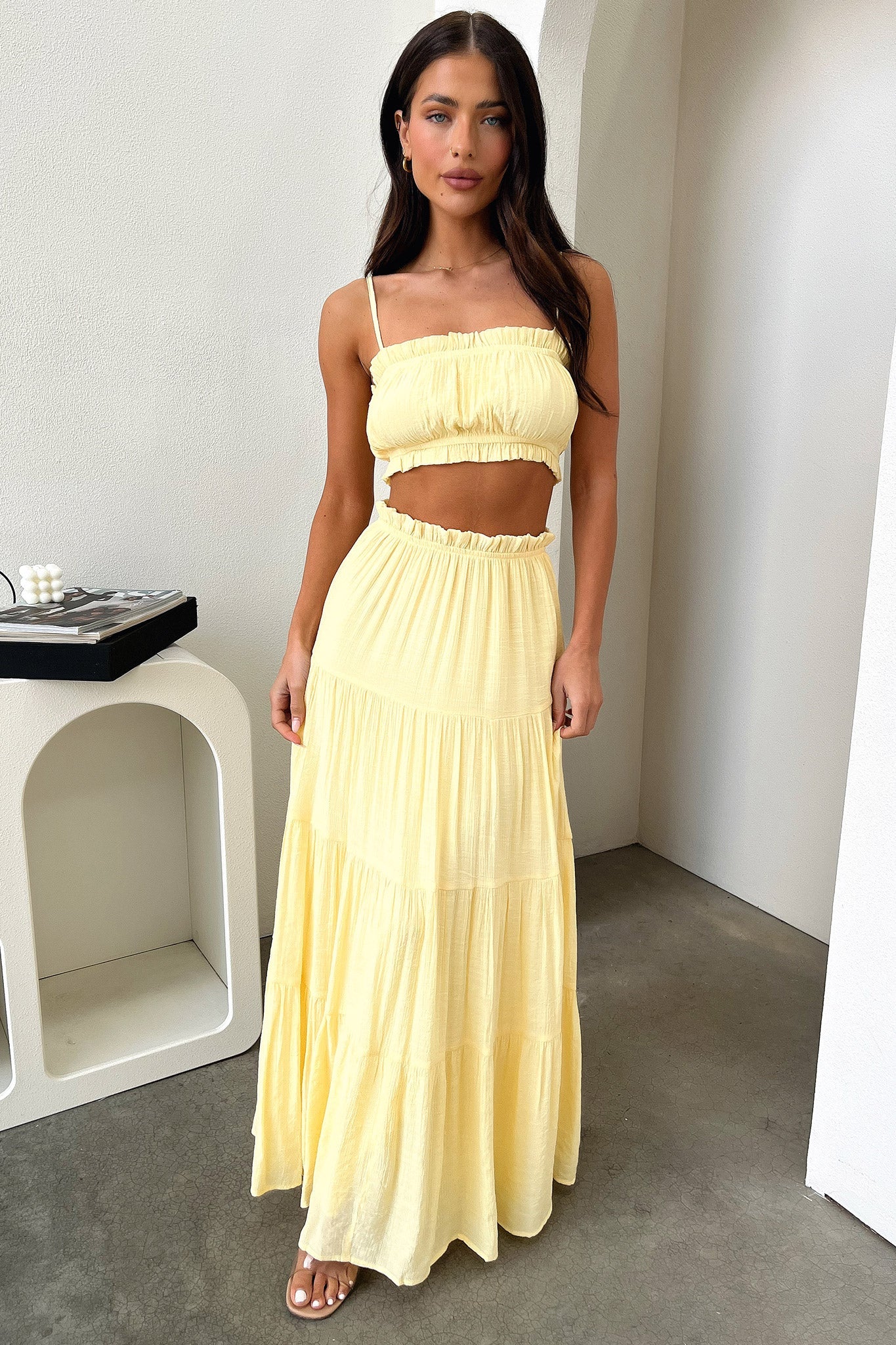 Selina Tiered Maxi Skirt - Yellow-Coutiqo