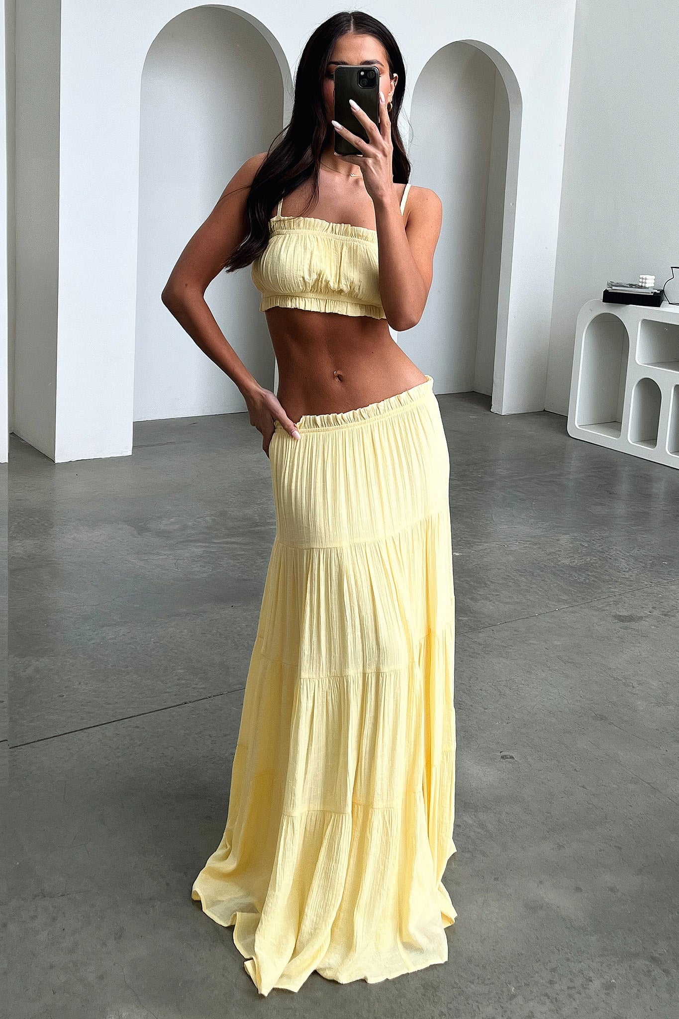 Selina Tiered Maxi Skirt - Yellow-Coutiqo