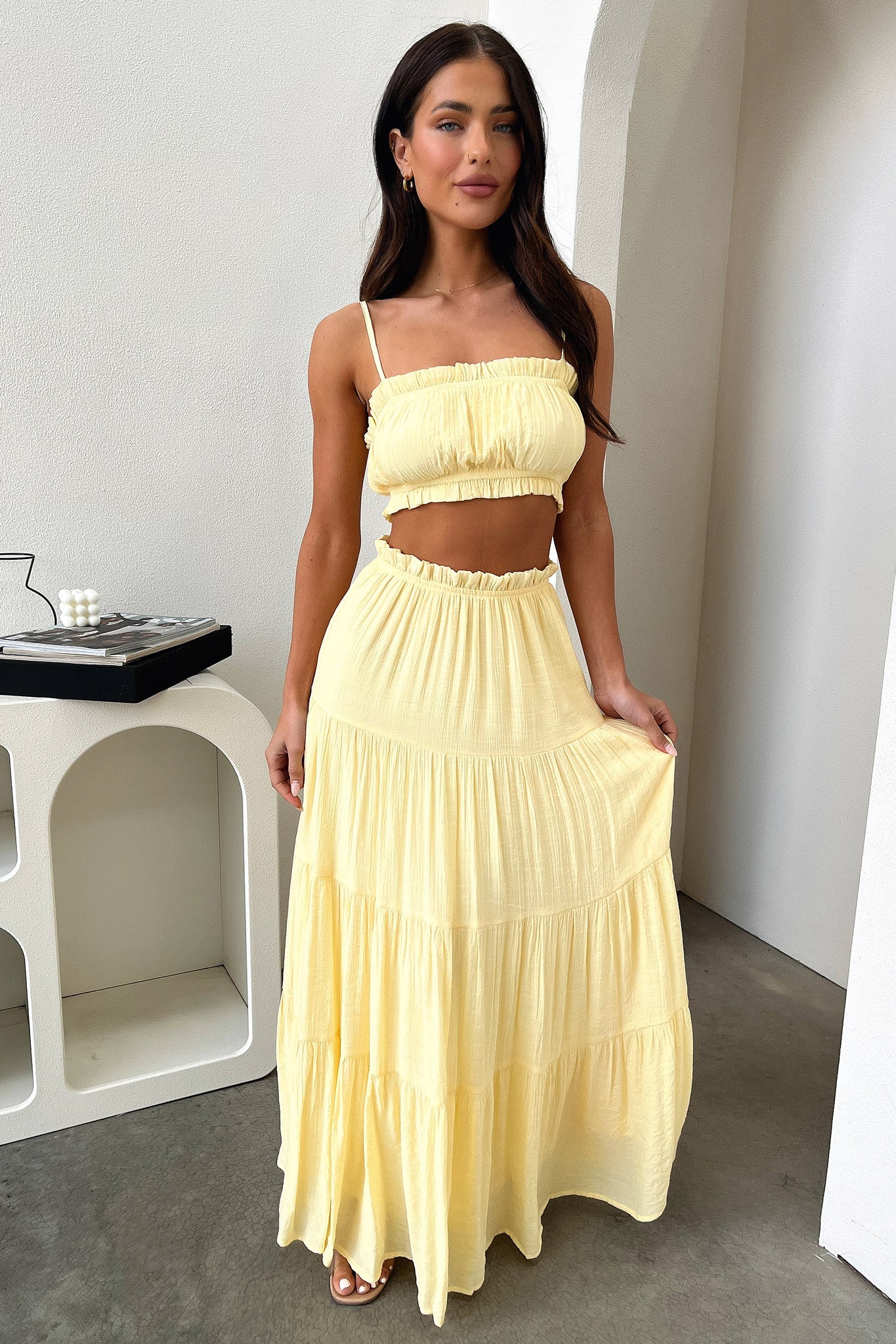 Selina Tiered Maxi Skirt - Yellow-Coutiqo