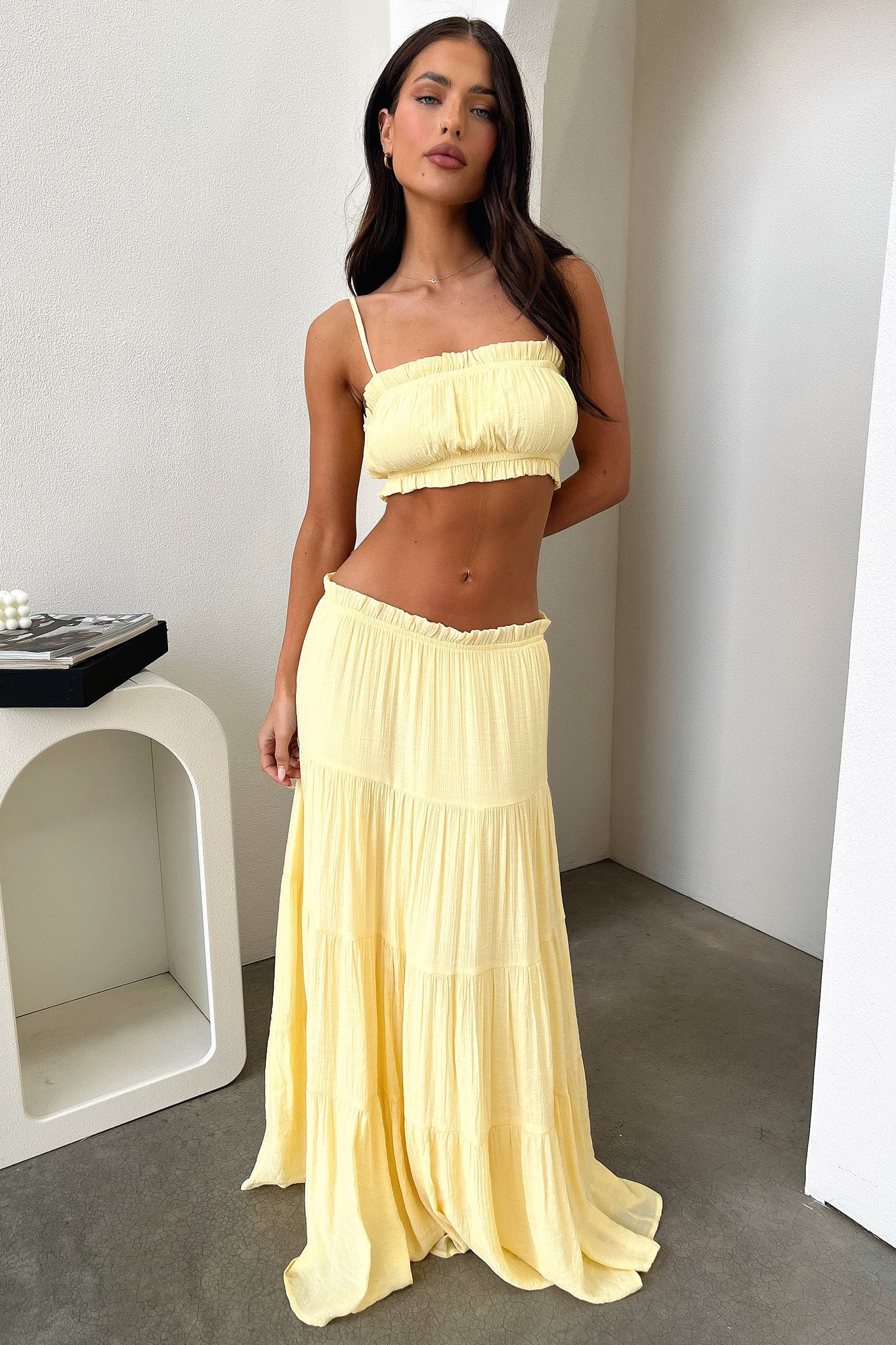 Selina Tiered Maxi Skirt - Yellow-Coutiqo