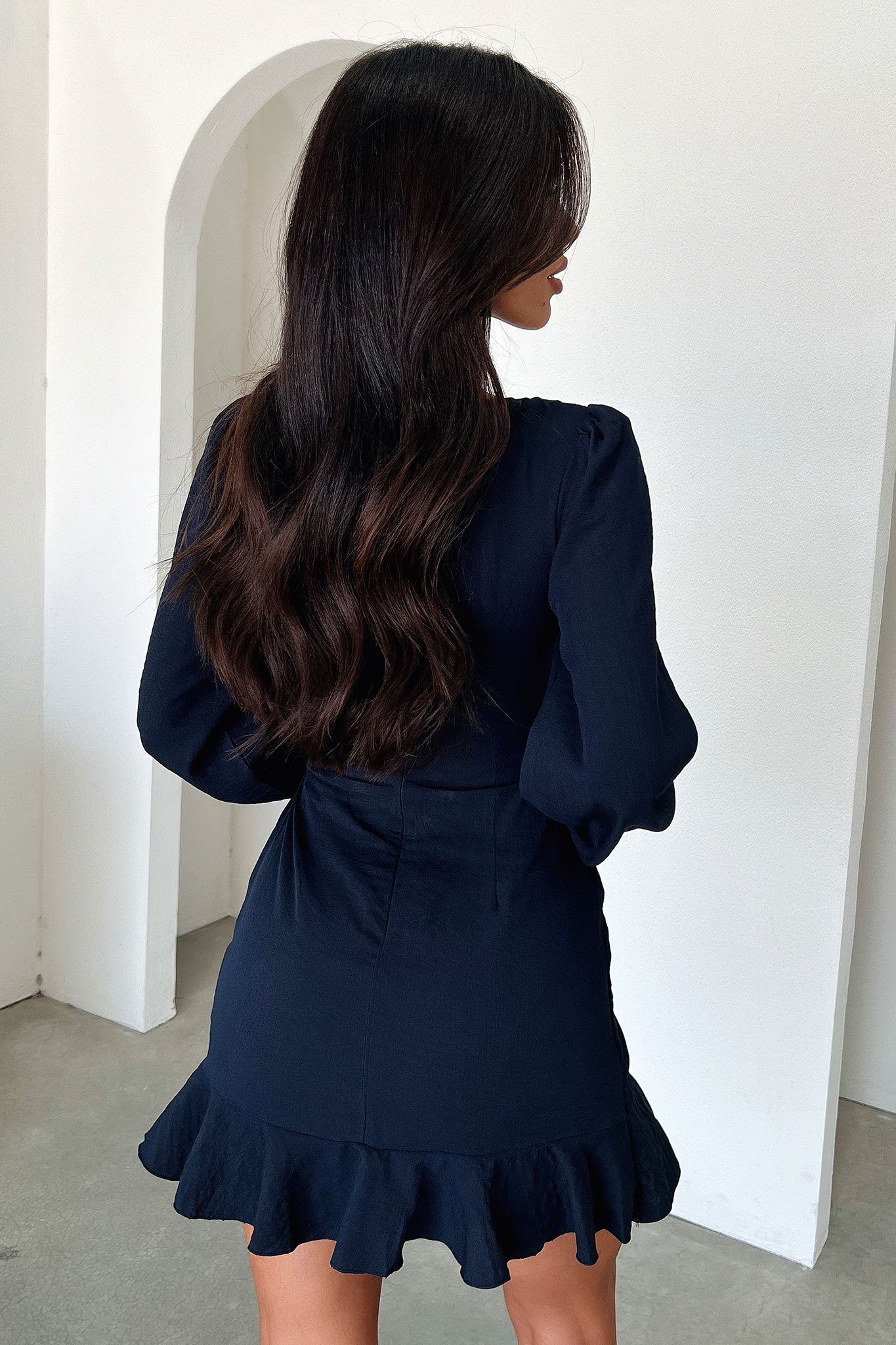 Silvana Long Sleeve Wrap Mini Dress - Navy-Coutiqo