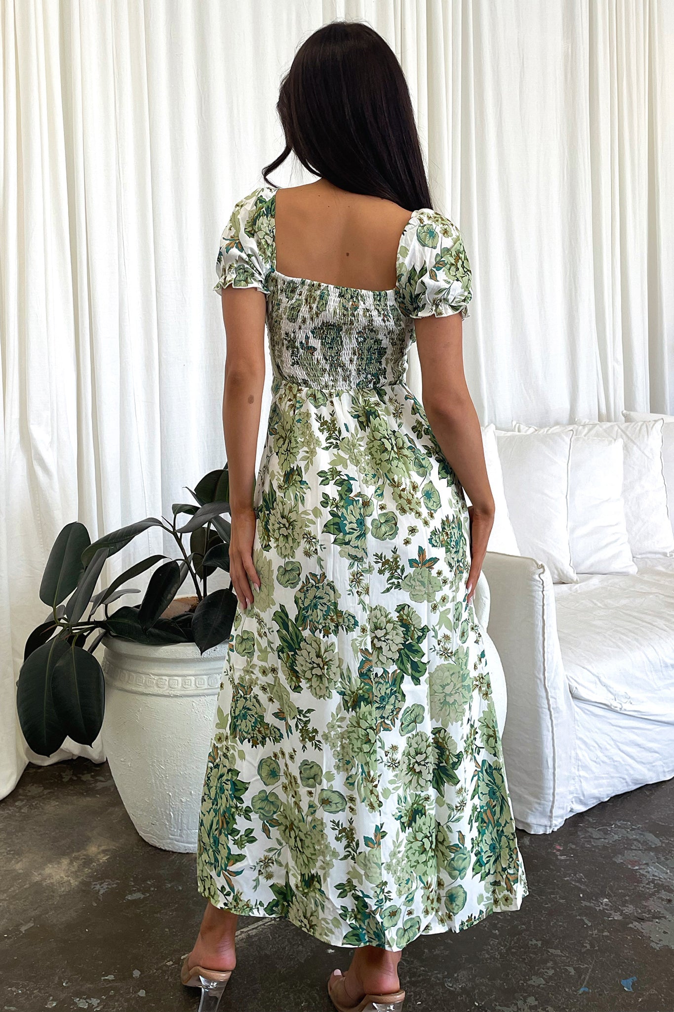 Solem Midi Dress - Green Floral-Coutiqo