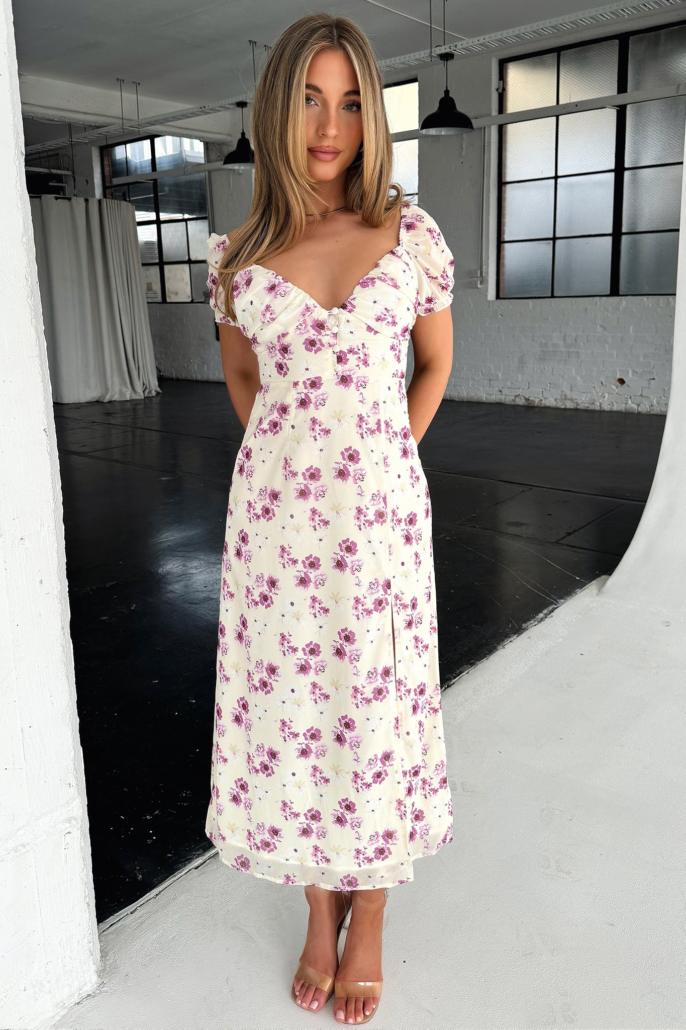 Solem Midi Dress - Yellow Floral-Coutiqo