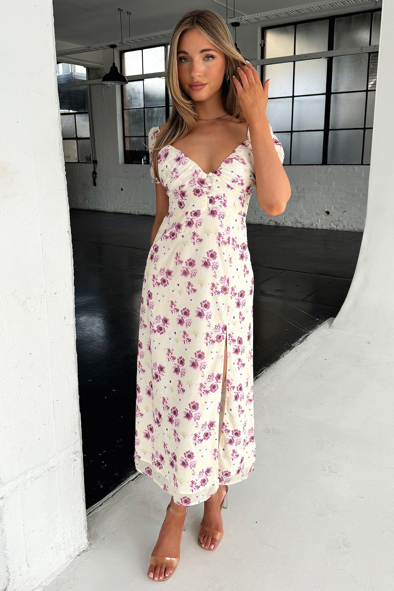 Solem Midi Dress - Yellow Floral-Coutiqo
