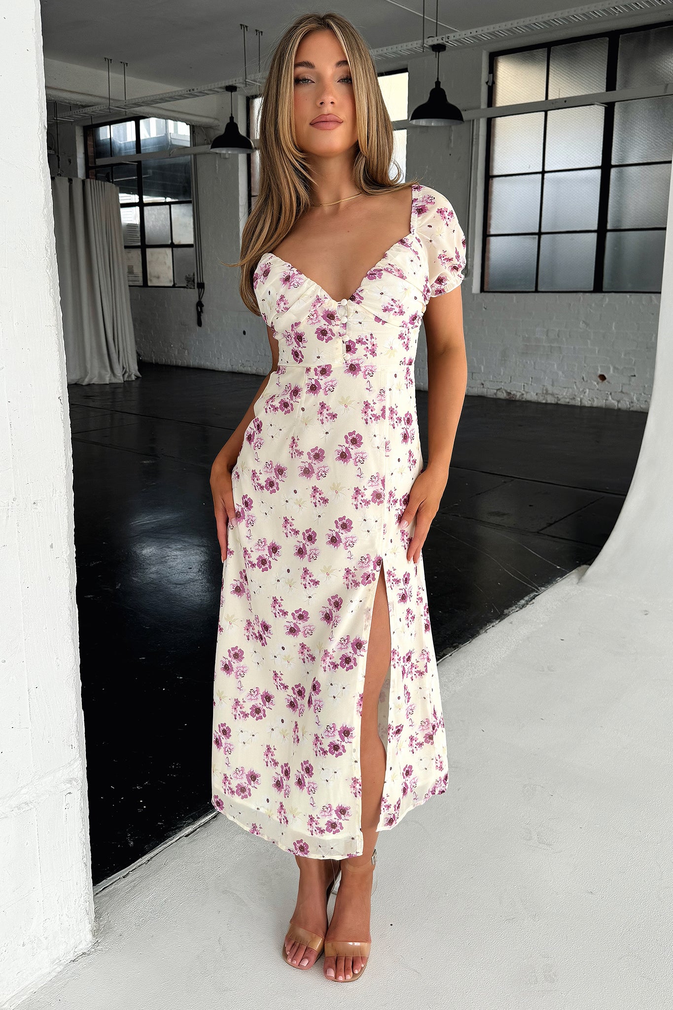 Solem Midi Dress - Yellow Floral-Coutiqo