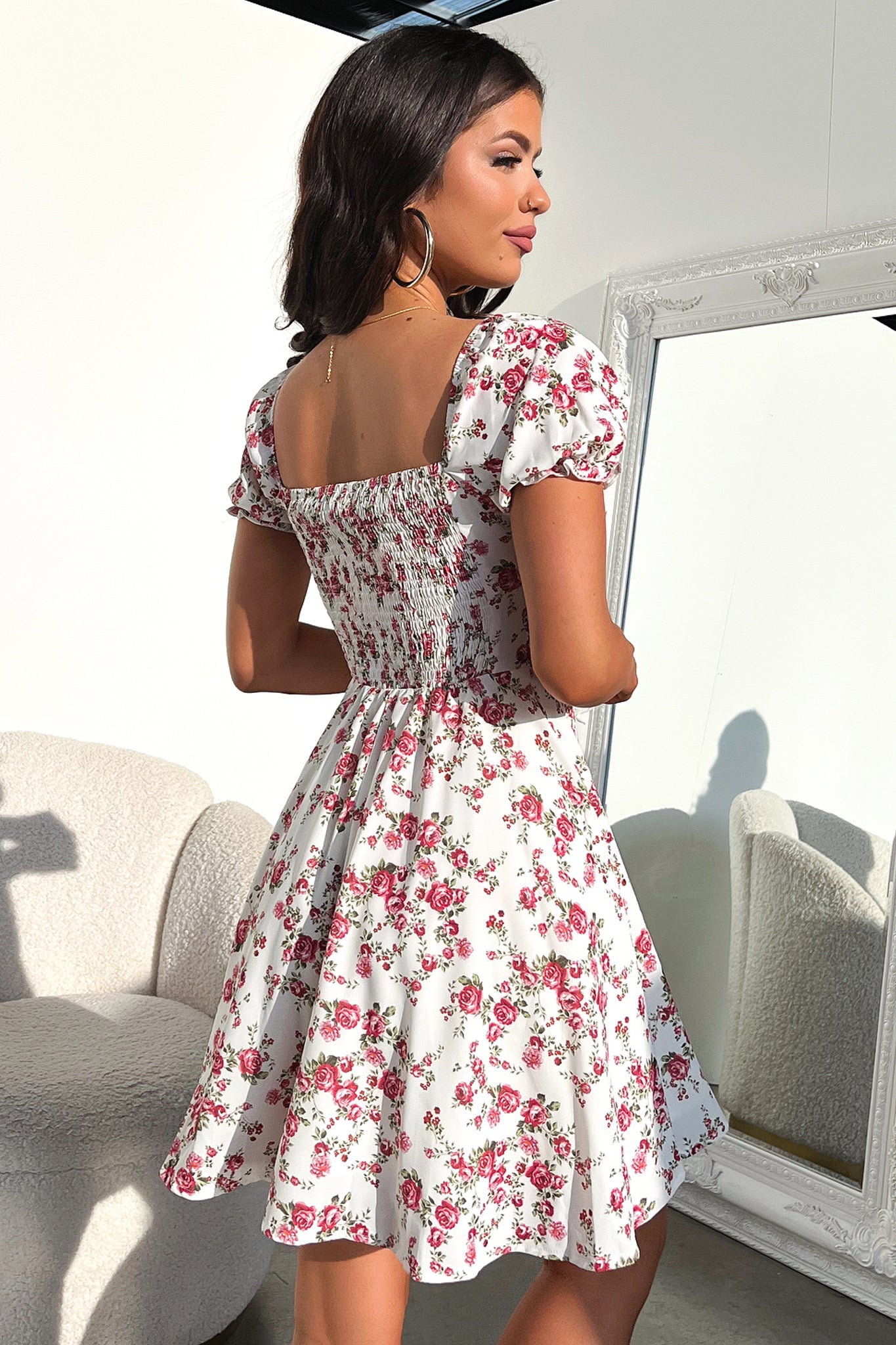 Solem Mini Dress - White / Rose Floral-Coutiqo