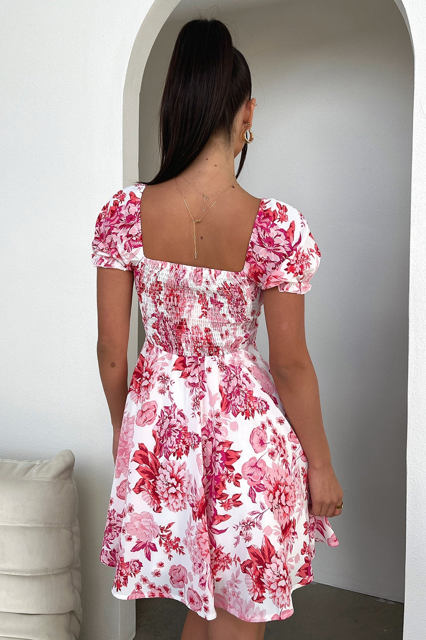 Solem Mini Dress - Pink/Red Floral-Coutiqo