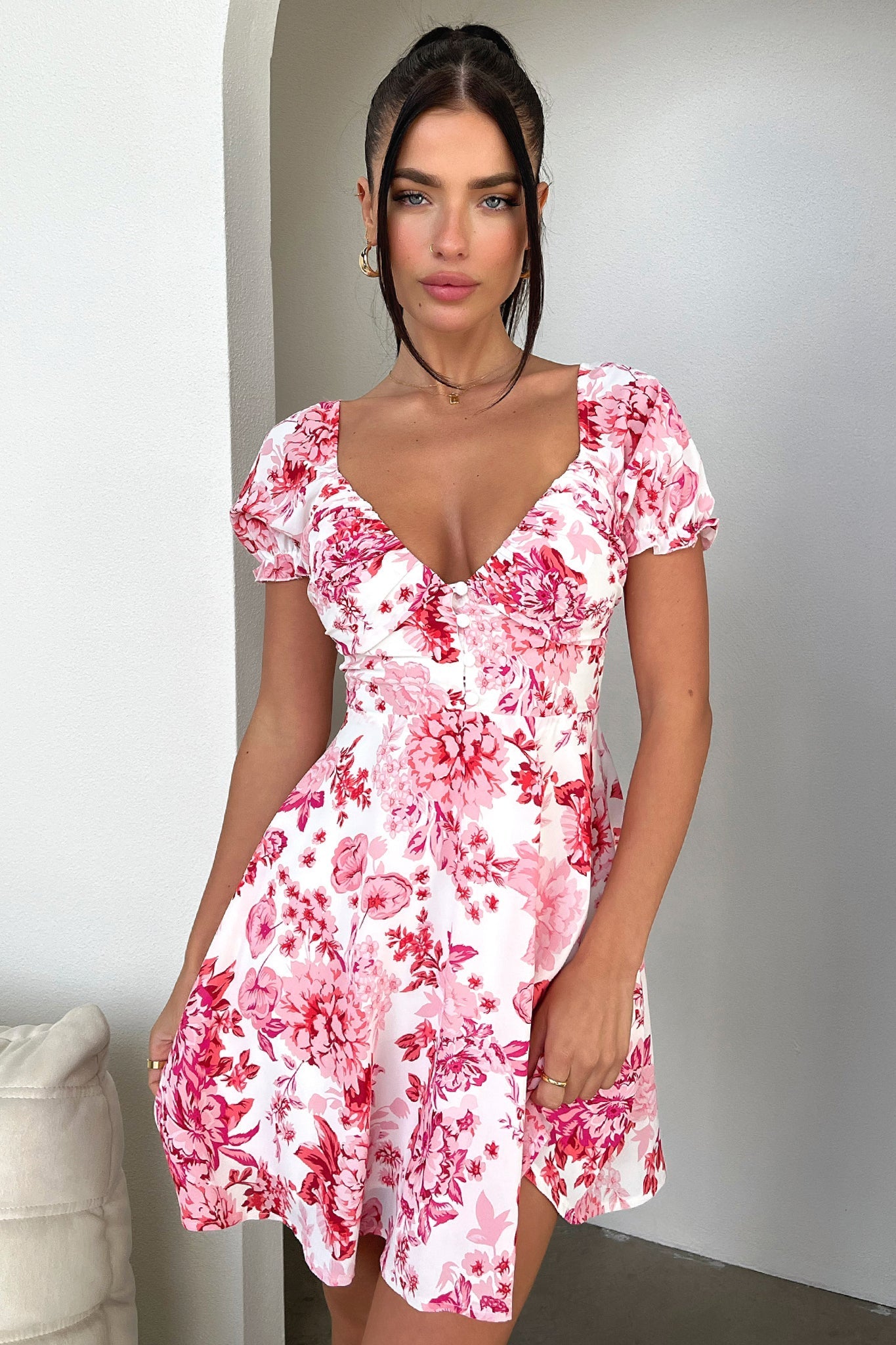 Solem Mini Dress - Pink/Red Floral-Coutiqo