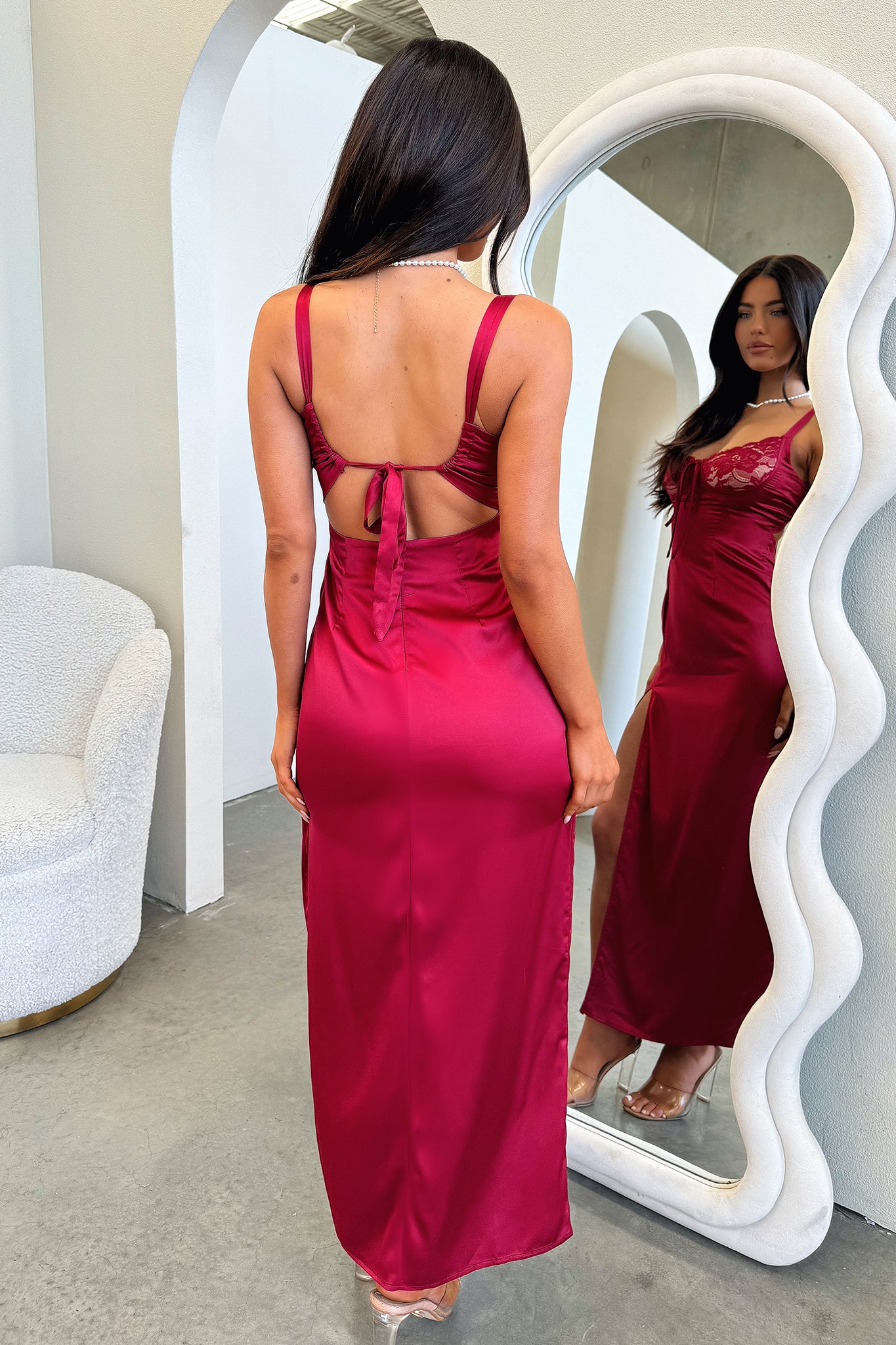 Sorrento Satin Maxi Dress - Red-Coutiqo