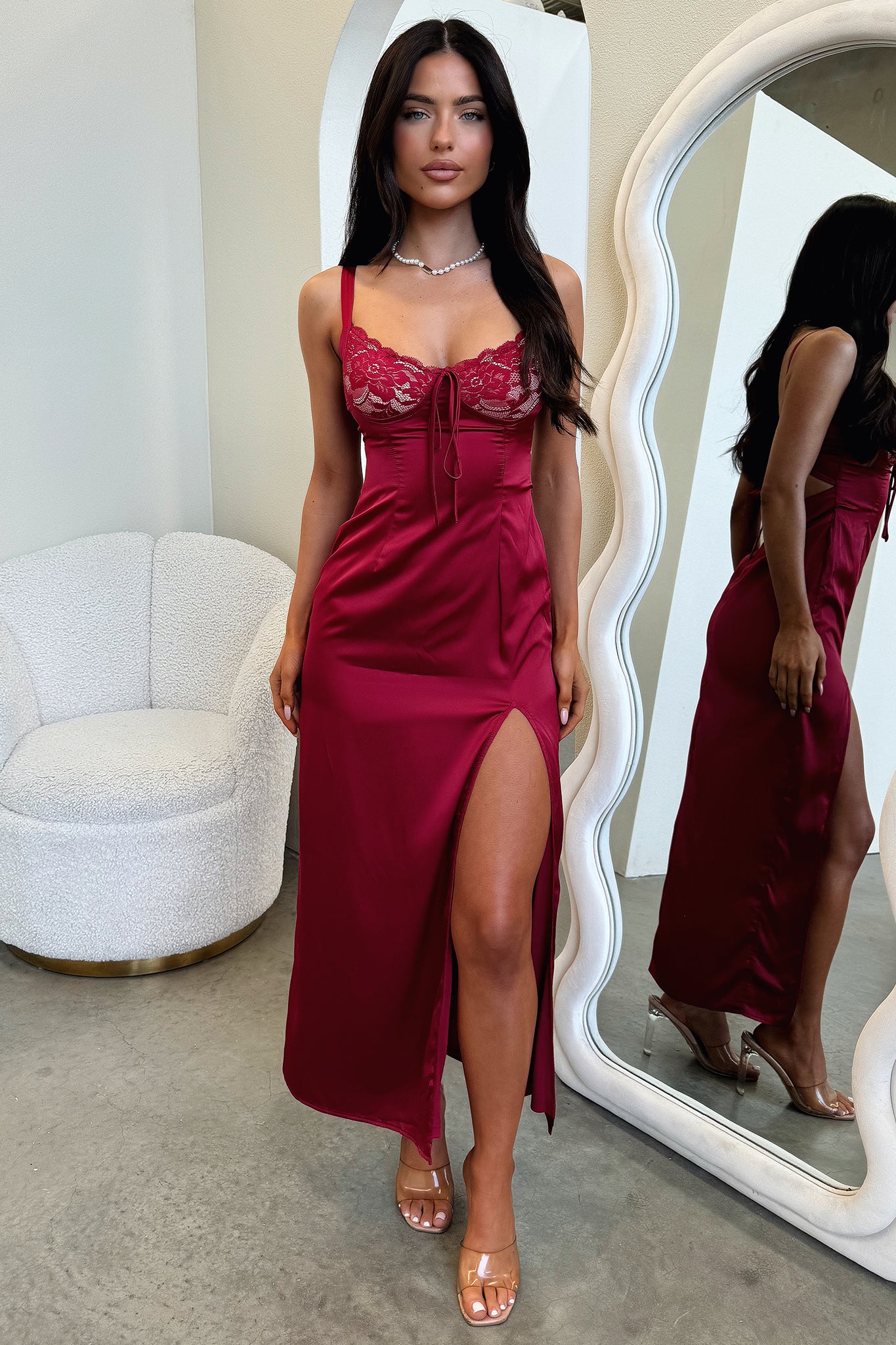 Sorrento Satin Maxi Dress - Red-Coutiqo
