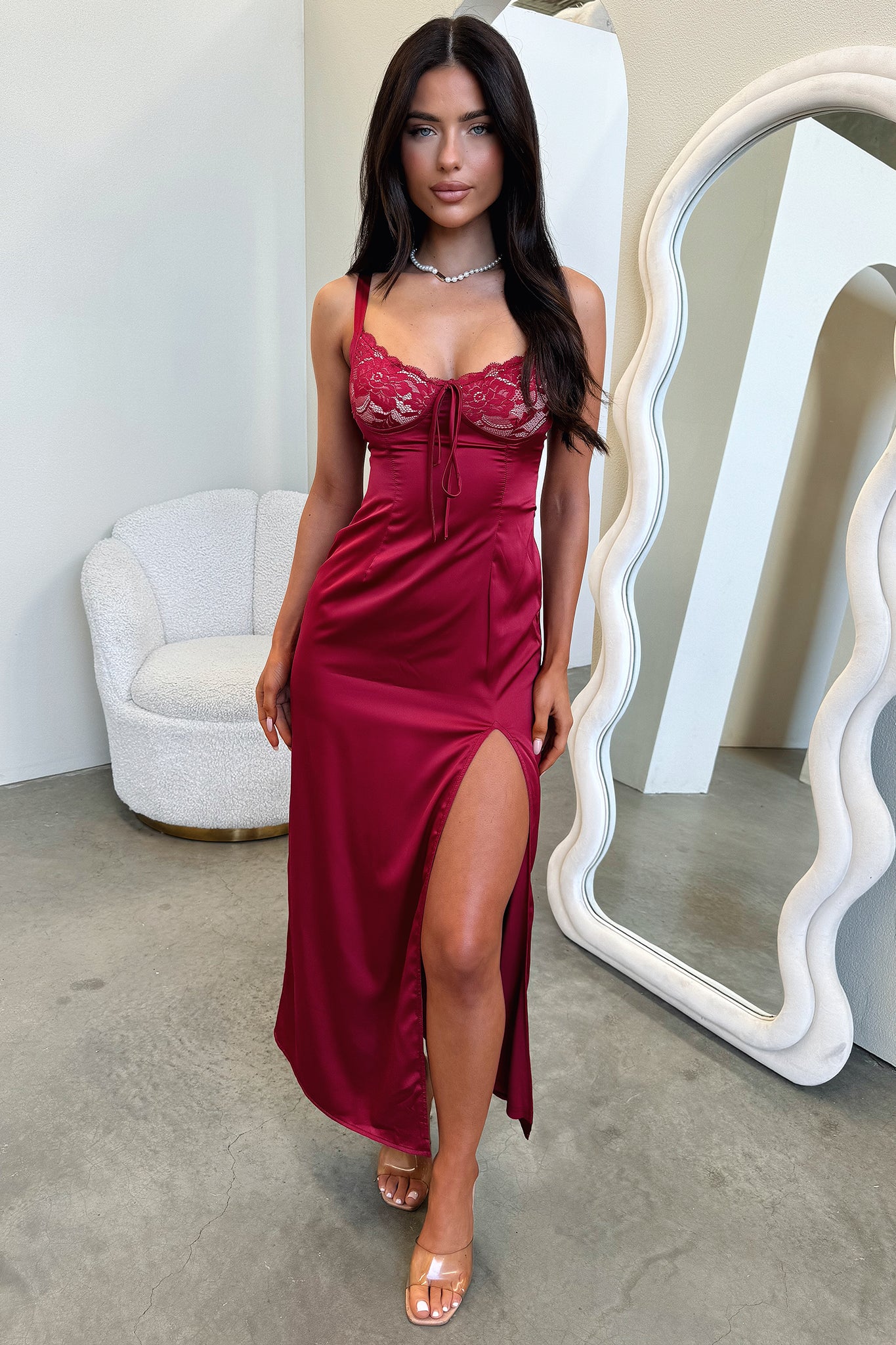 Sorrento Satin Maxi Dress - Red-Coutiqo