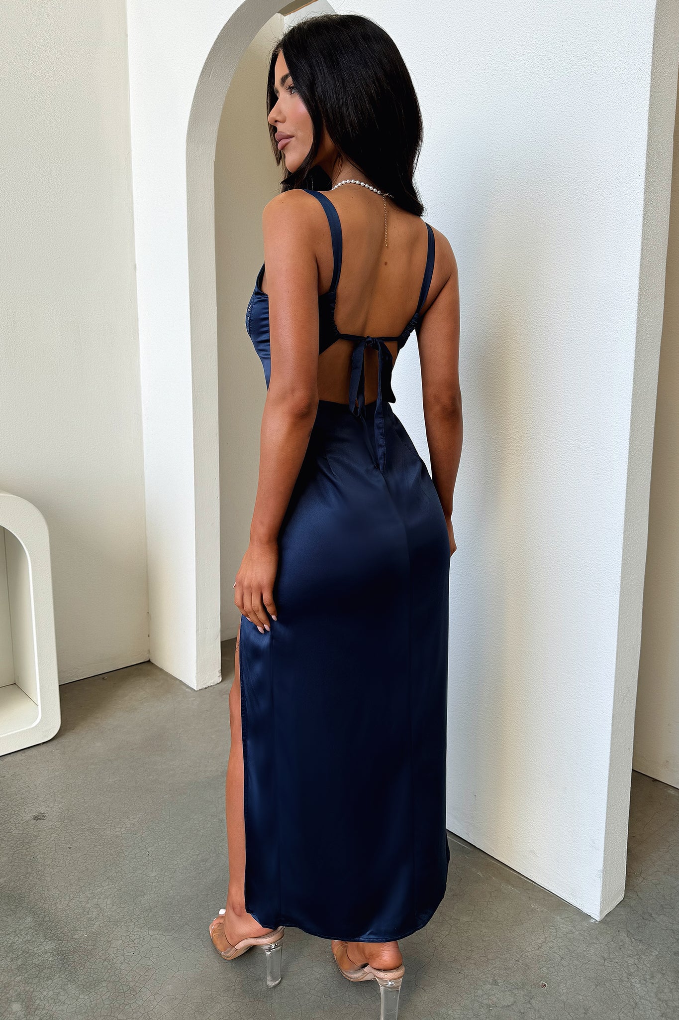 Sorrento Satin Maxi Dress - Navy-Coutiqo