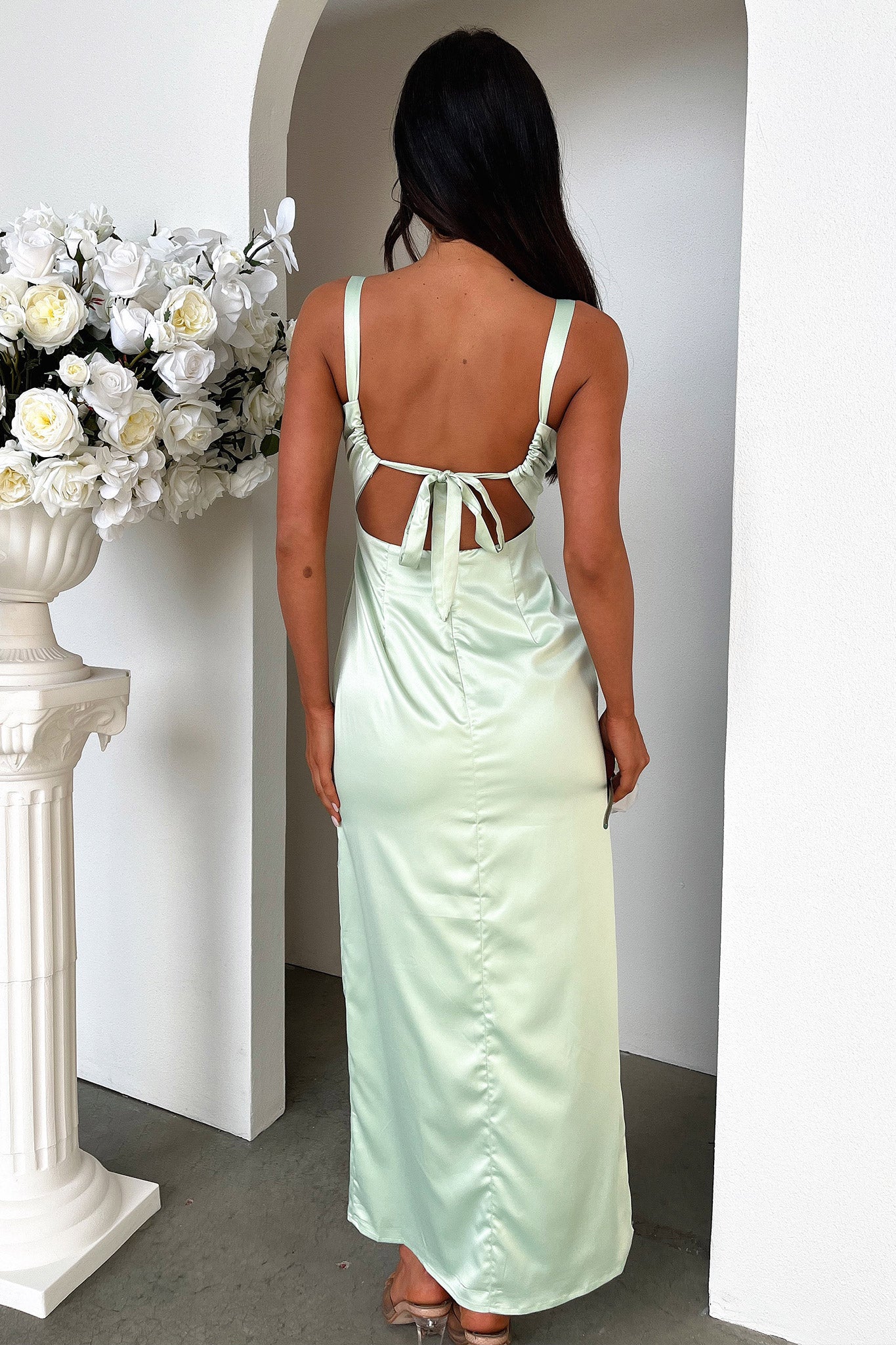 Sorrento Satin Maxi Dress - Sage-Coutiqo