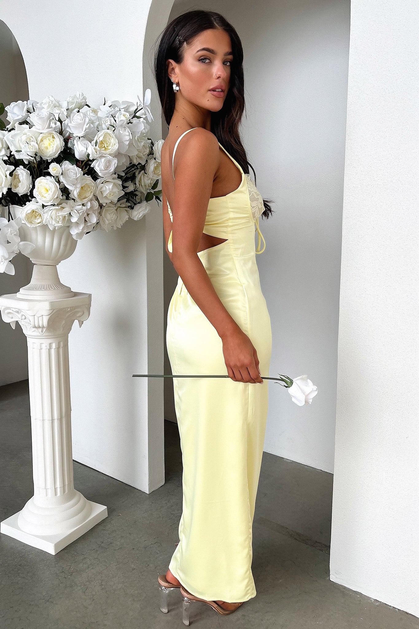 Sorrento Satin Maxi Dress - Yellow-Coutiqo
