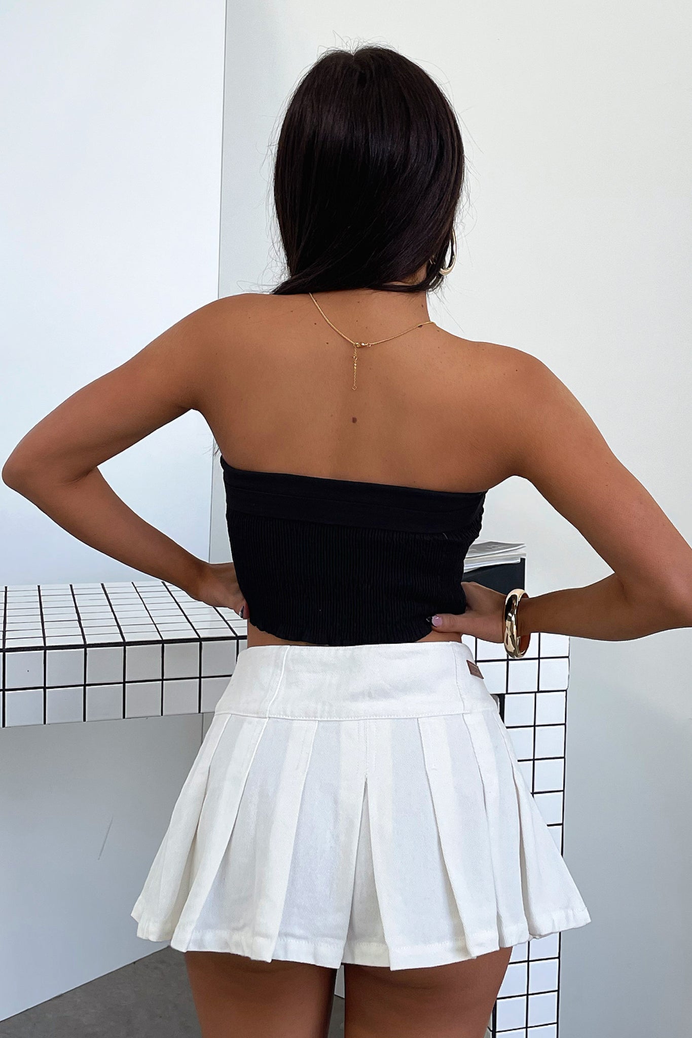 Veronica Mini Denim Skirt - White-Coutiqo