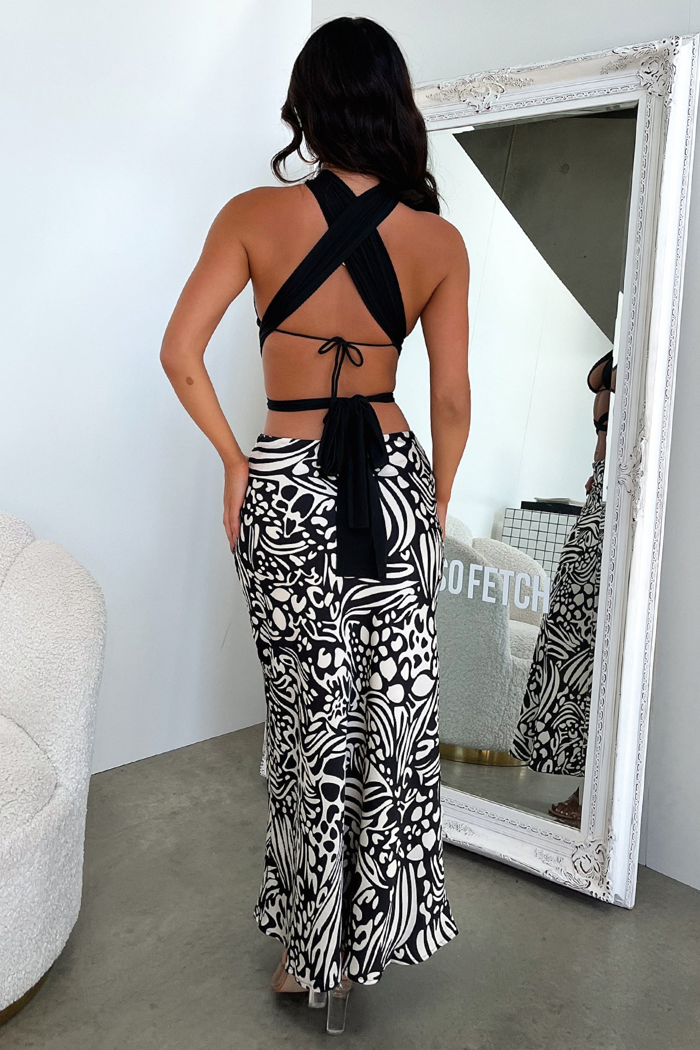 Santorini Maxi Skirt - Black / White Print-Coutiqo