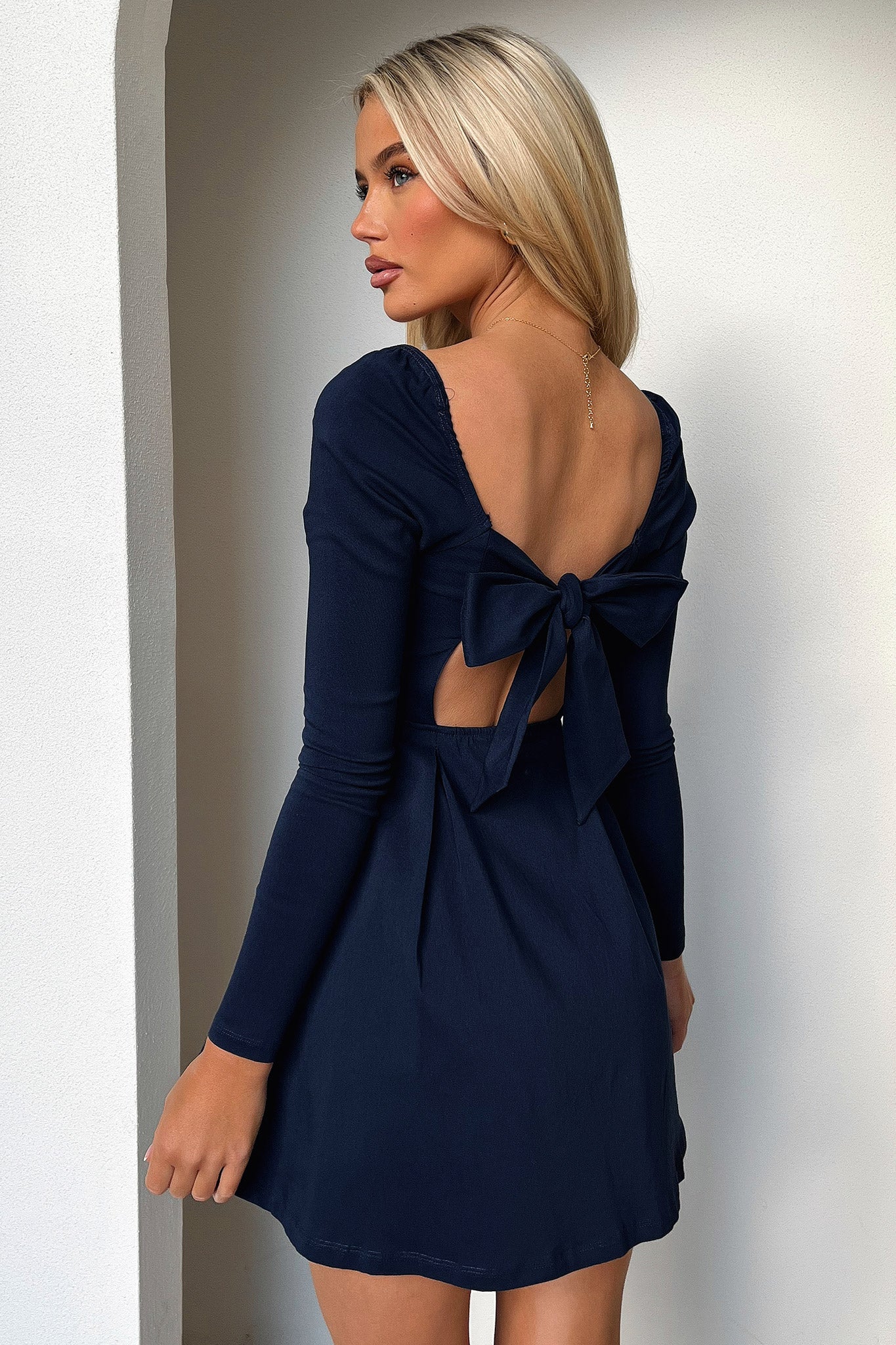 Tabitha Long Sleeve Mini Dress - Navy-Coutiqo