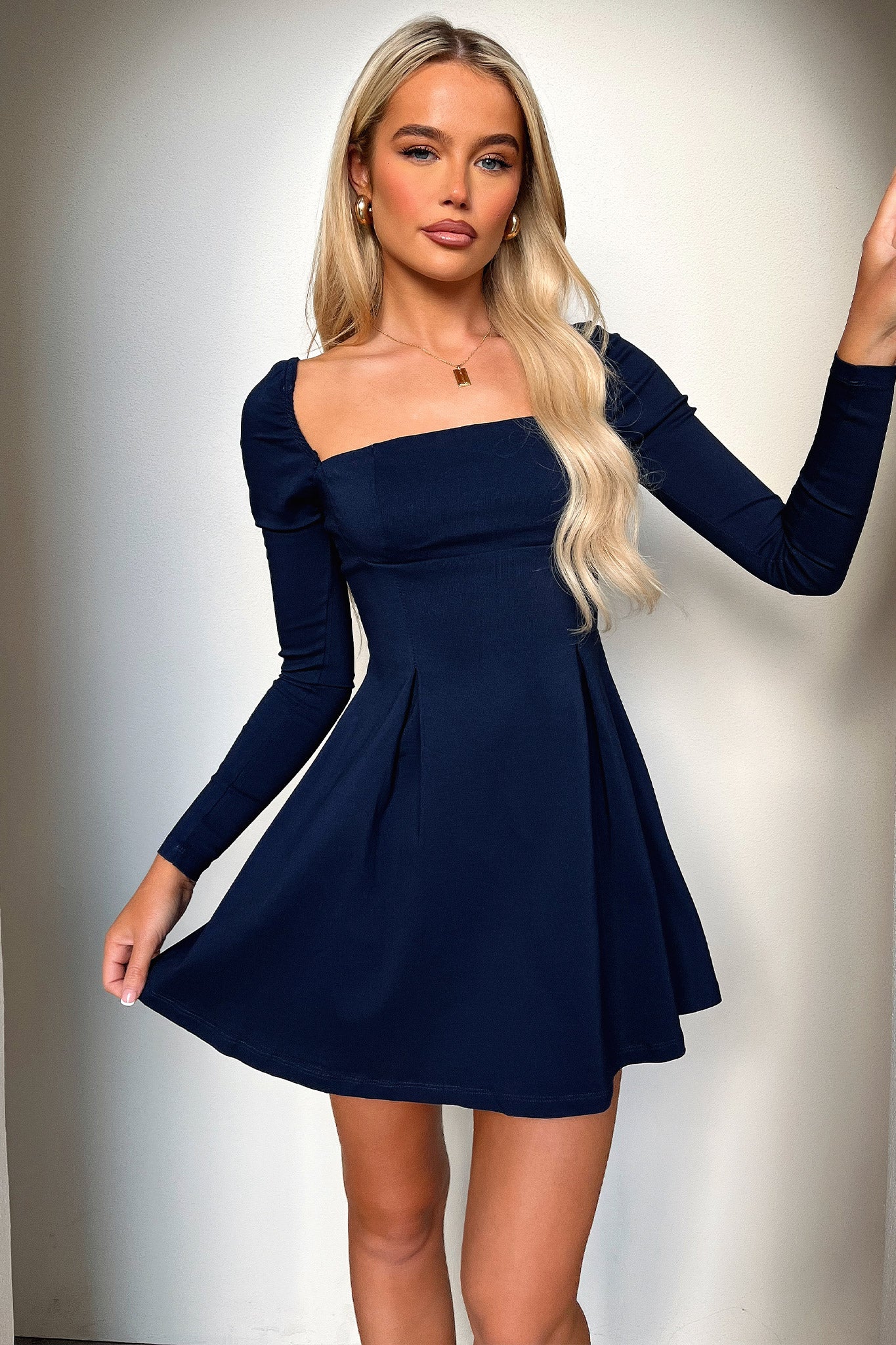 Tabitha Long Sleeve Mini Dress - Navy-Coutiqo