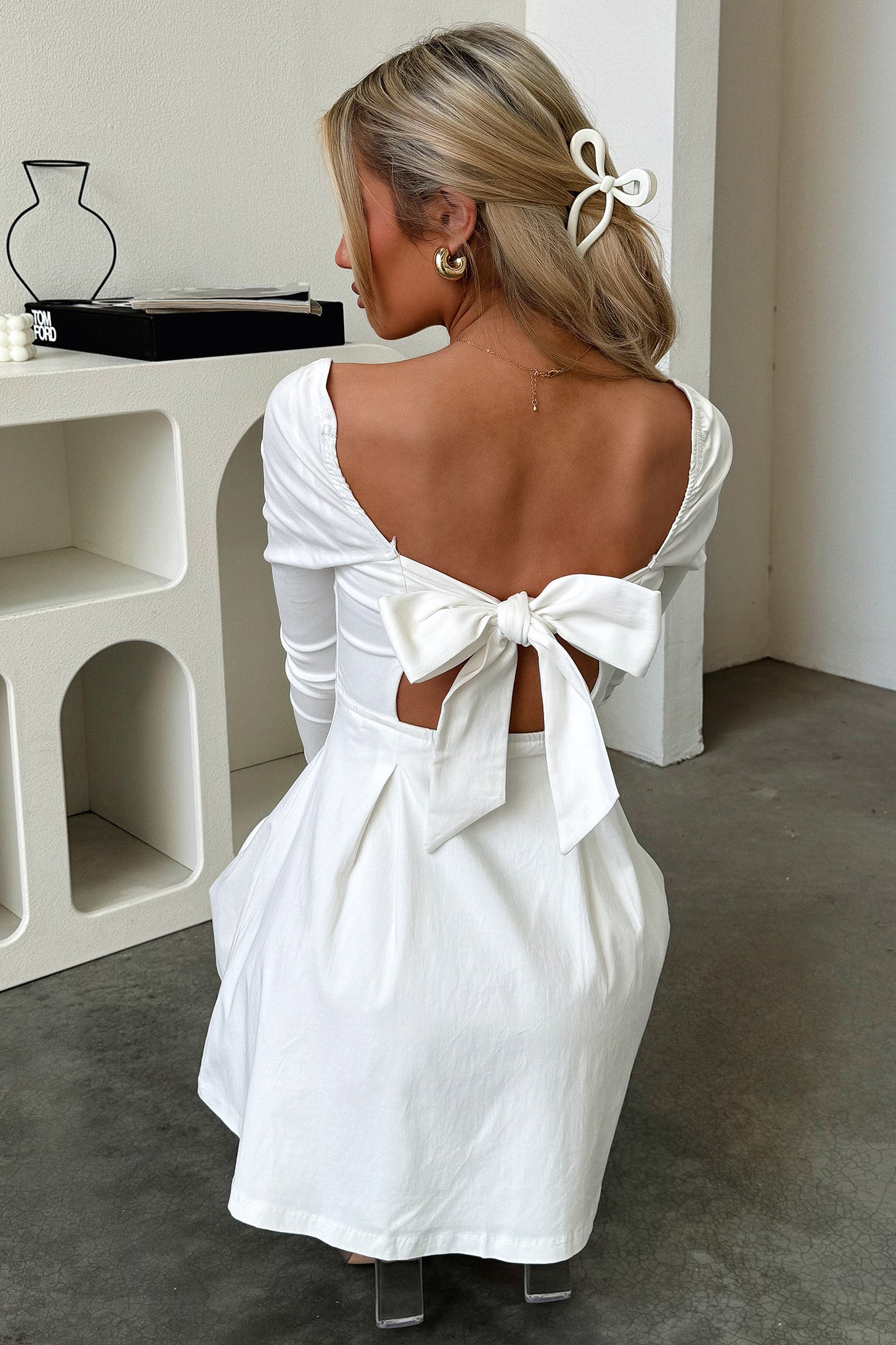 Tabitha Long Sleeve Mini Dress - White-Coutiqo