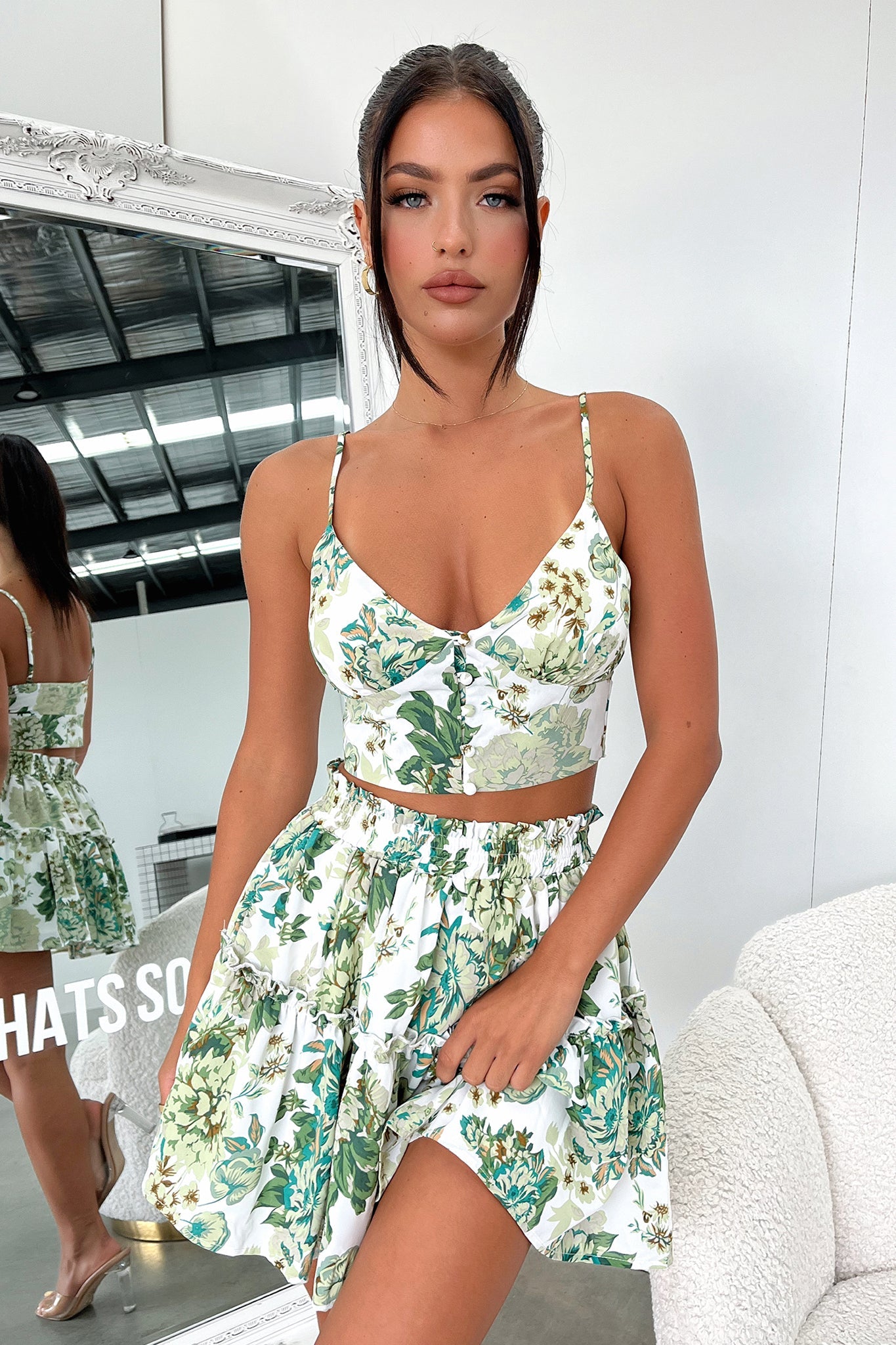 Tahan Skirt - Green Floral-Coutiqo