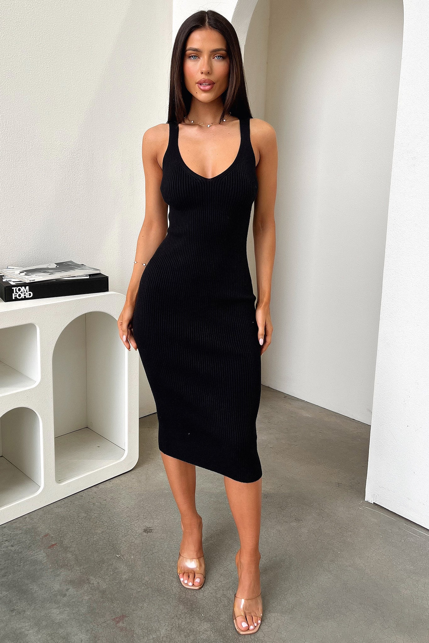 Tamarisa Midi Dress - Black-Coutiqo