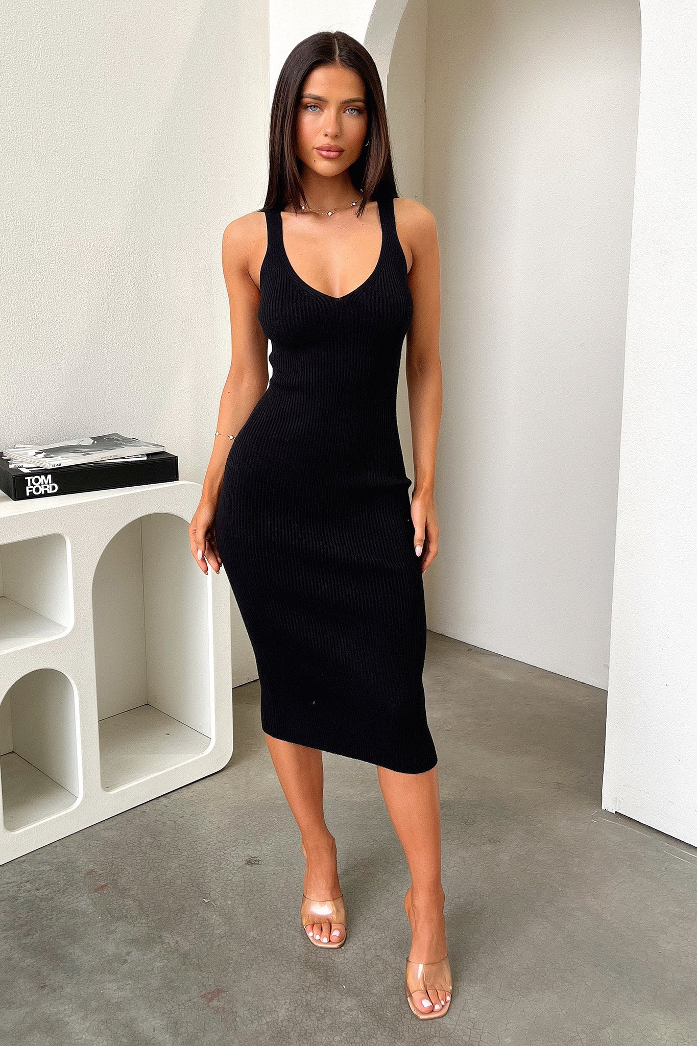 Tamarisa Midi Dress - Black-Coutiqo