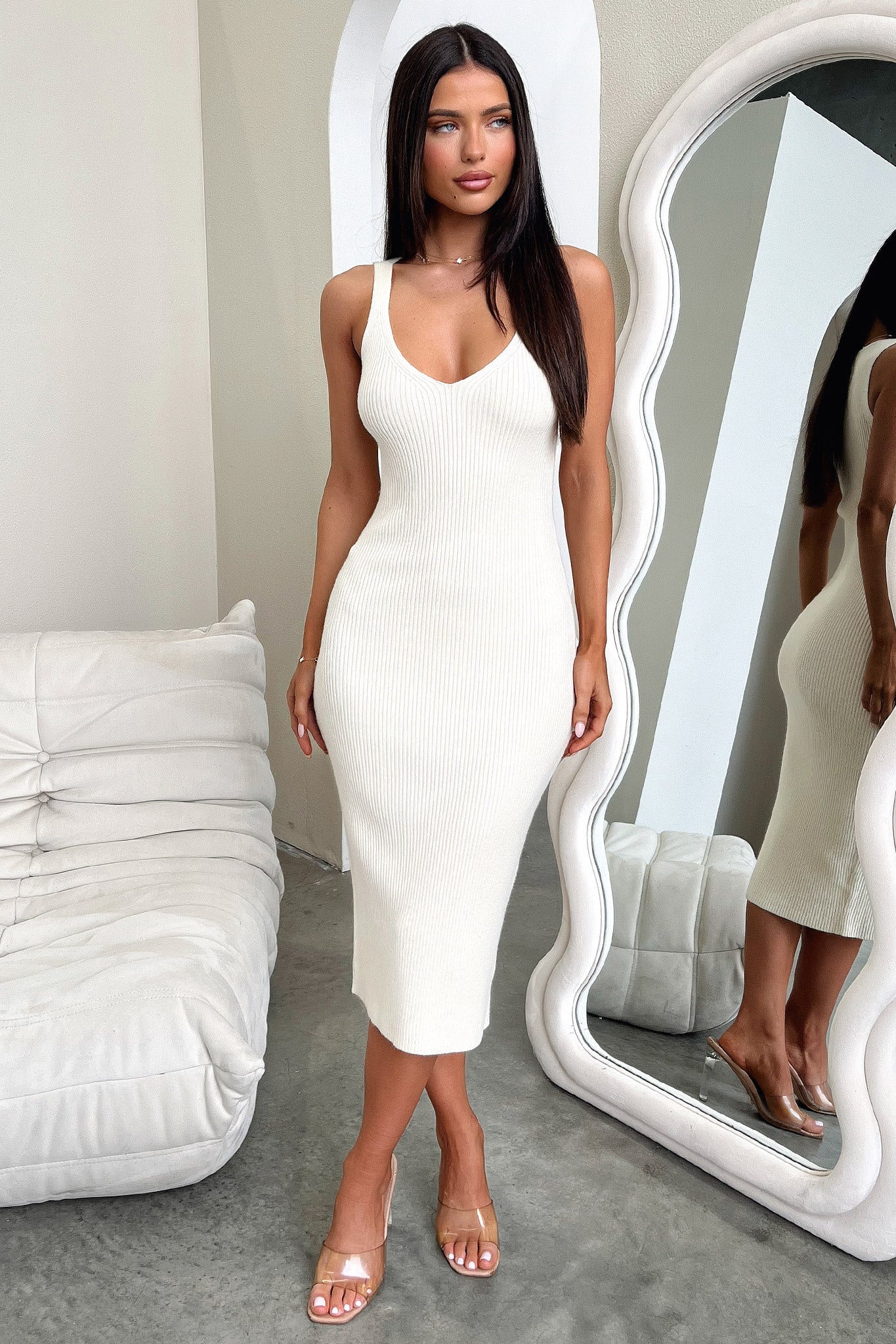 Tamarisa Midi Dress - Beige-Coutiqo