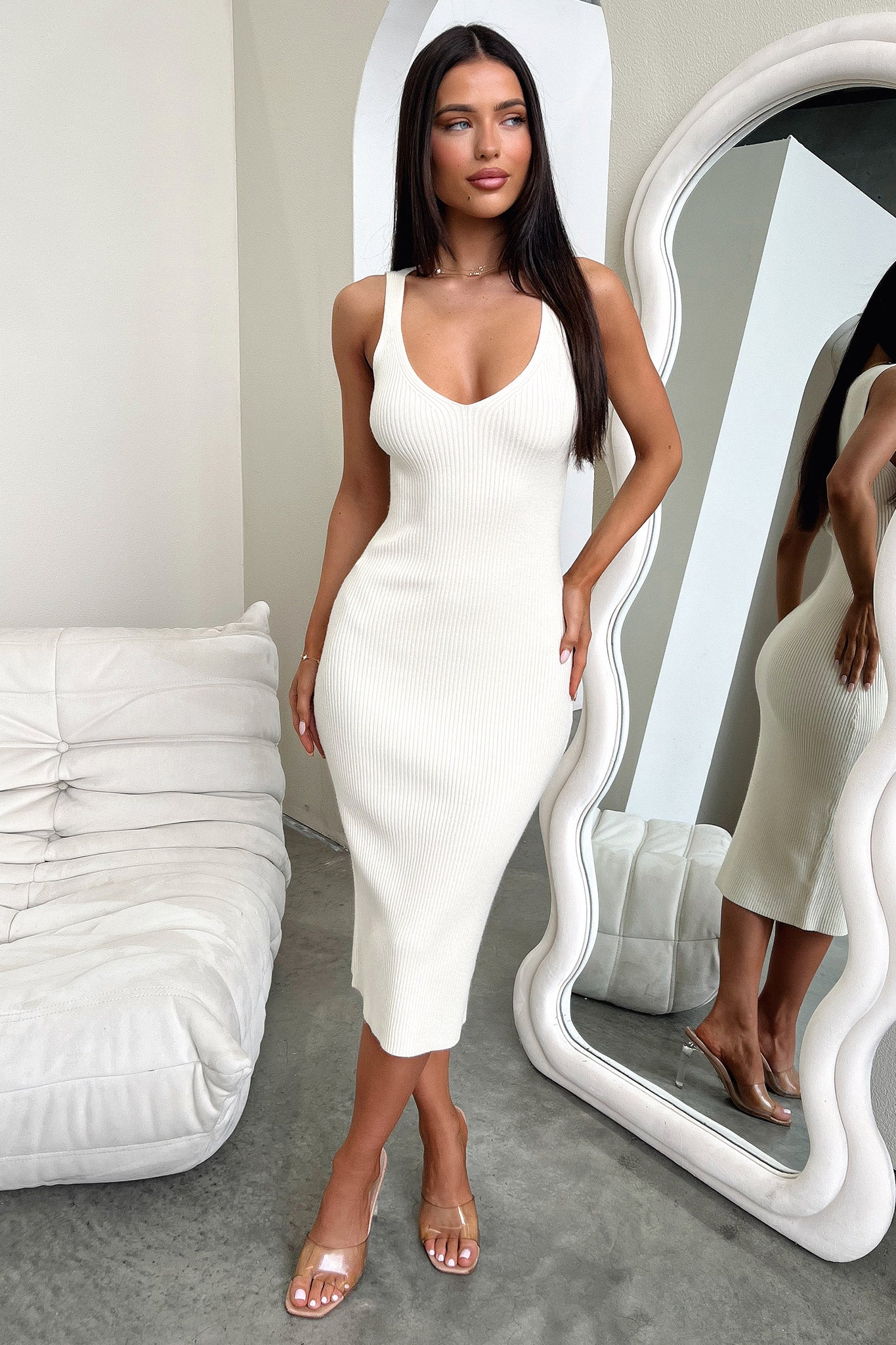 Tamarisa Midi Dress - Beige-Coutiqo