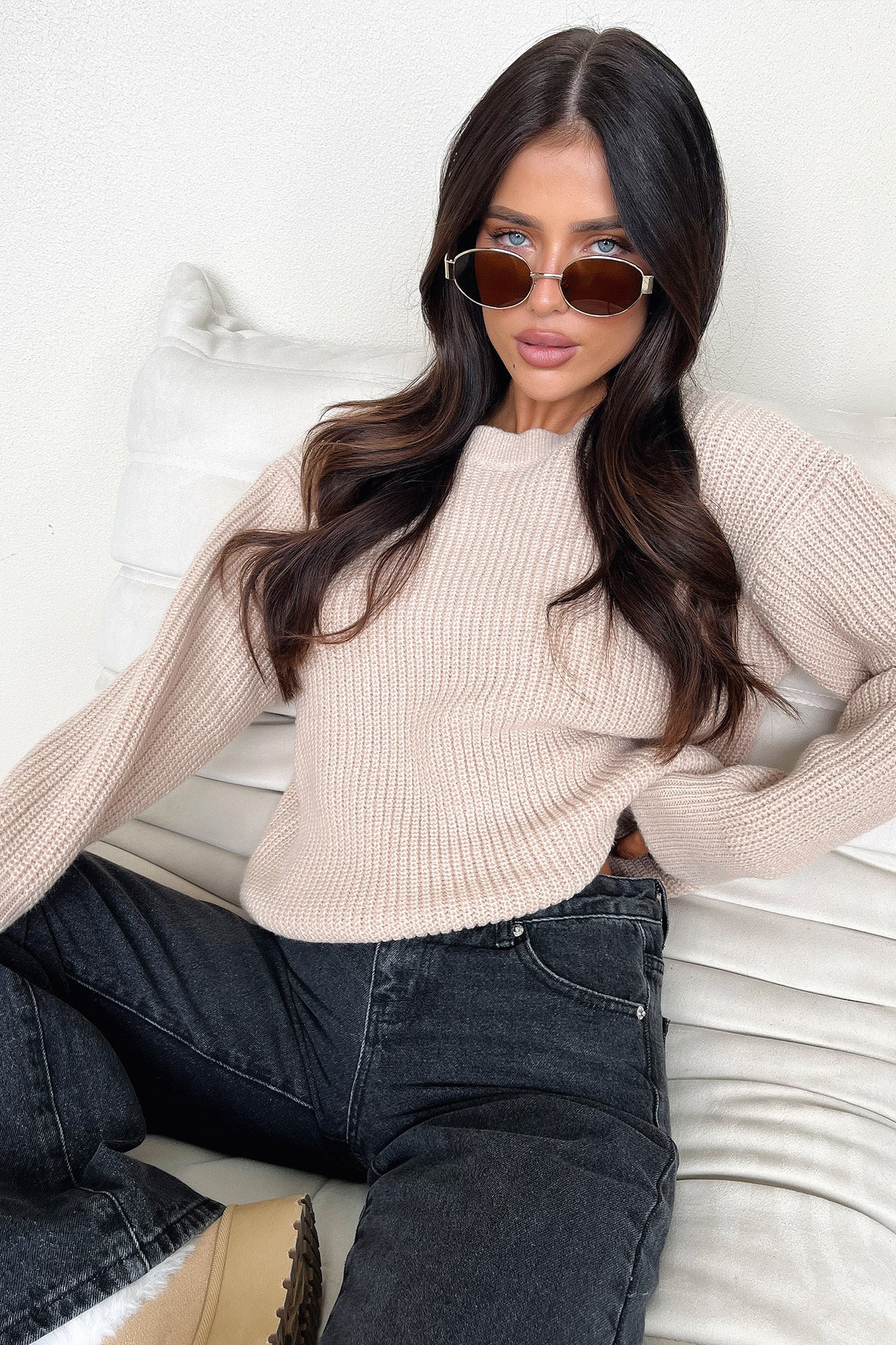 Tamzyn Knit Jumper - Beige-Coutiqo