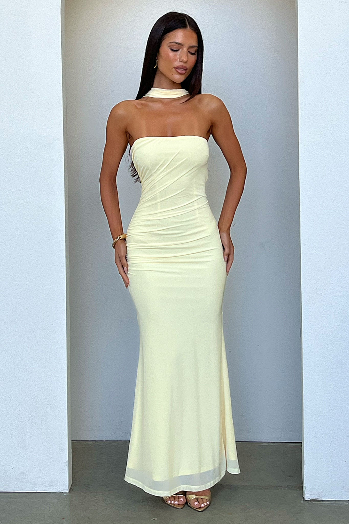 Taylor Open Back Maxi Dress - Yellow-Coutiqo