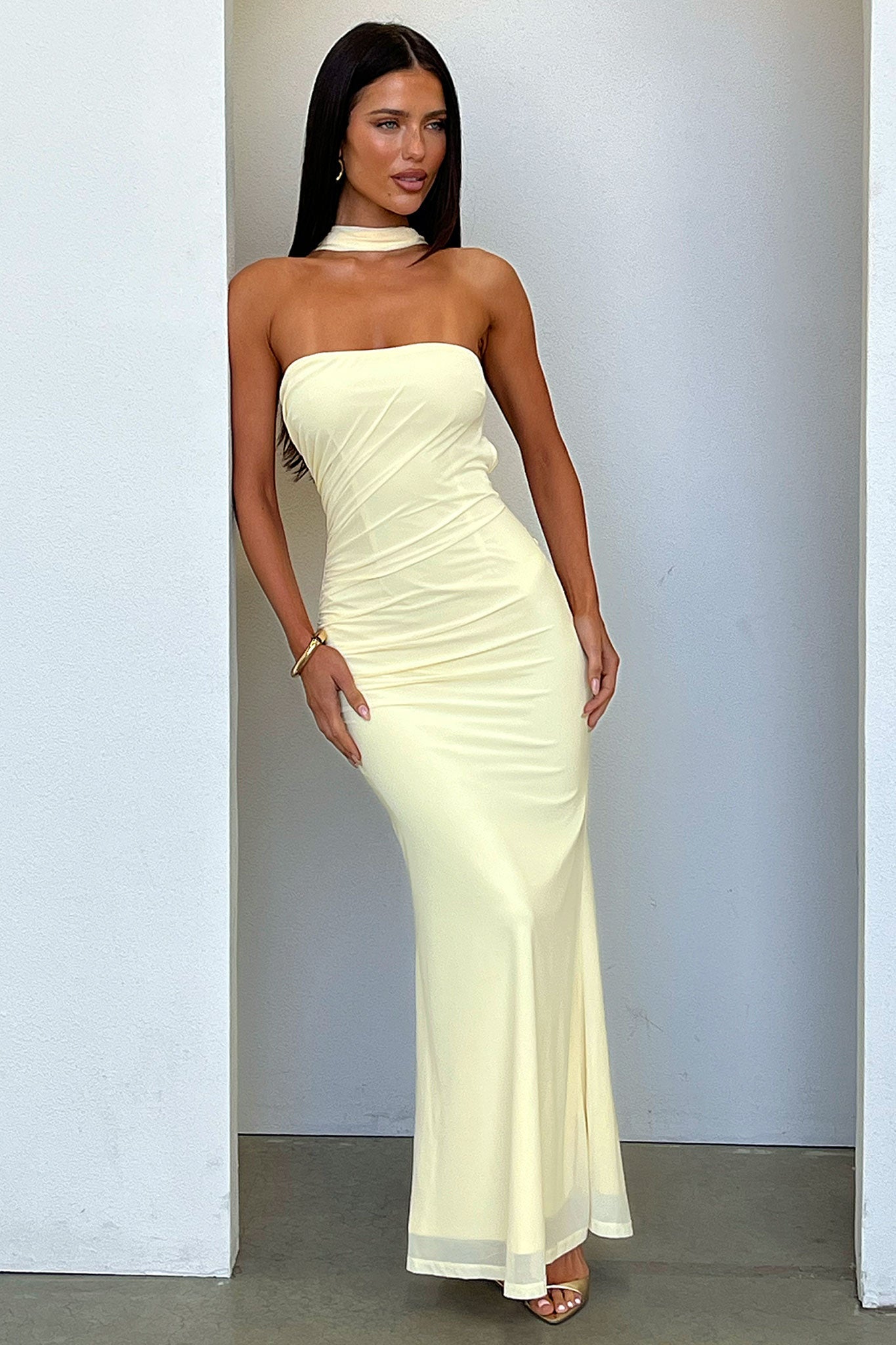 Taylor Open Back Maxi Dress - Yellow-Coutiqo