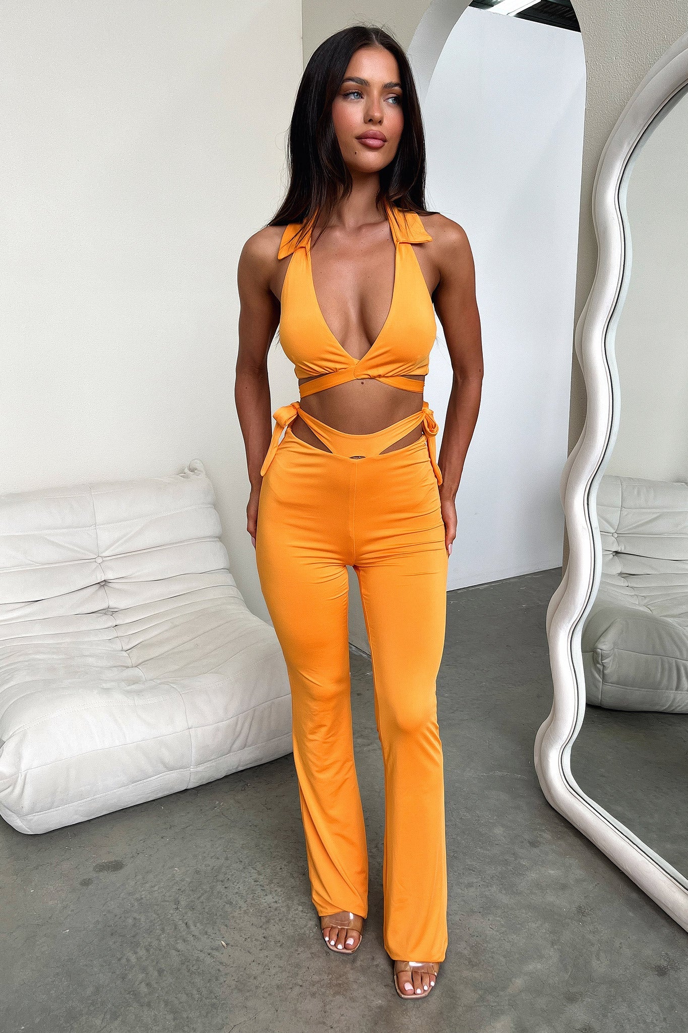 Thia Flare Pants - Orange-Coutiqo