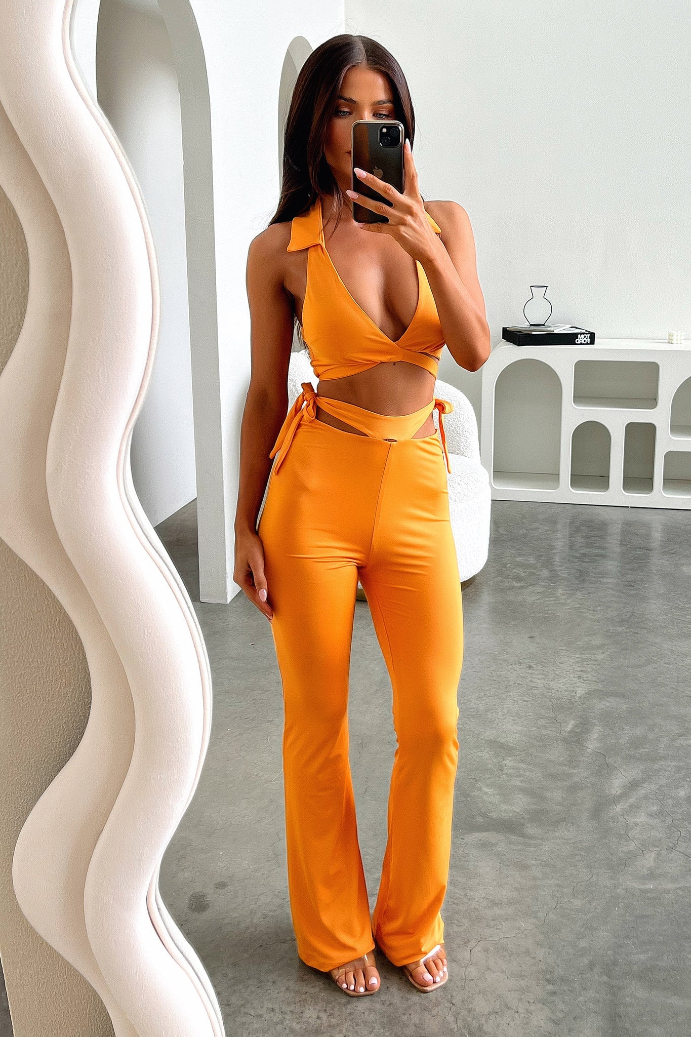 Thia Flare Pants - Orange-Coutiqo