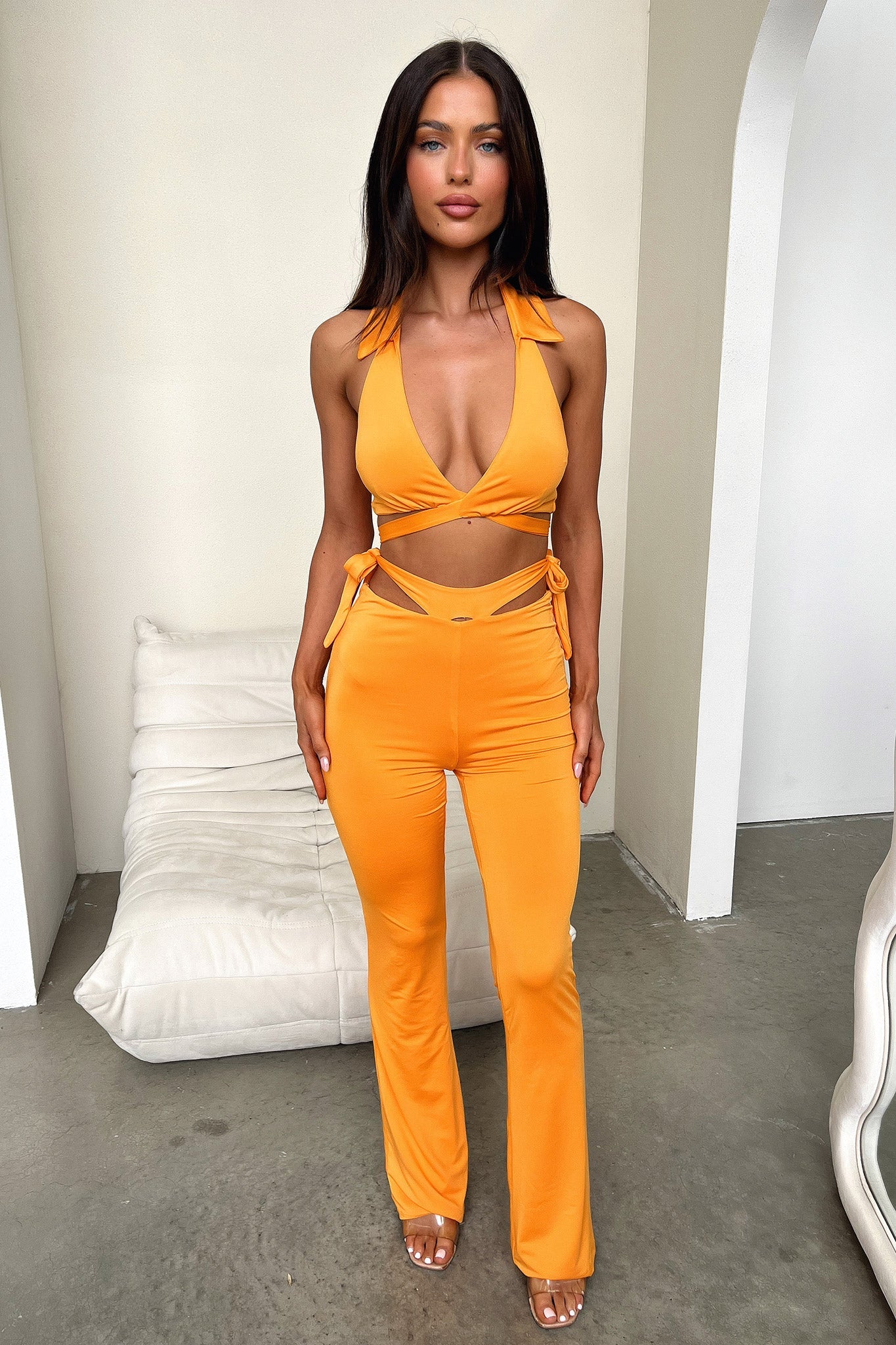 Thia Flare Pants - Orange-Coutiqo
