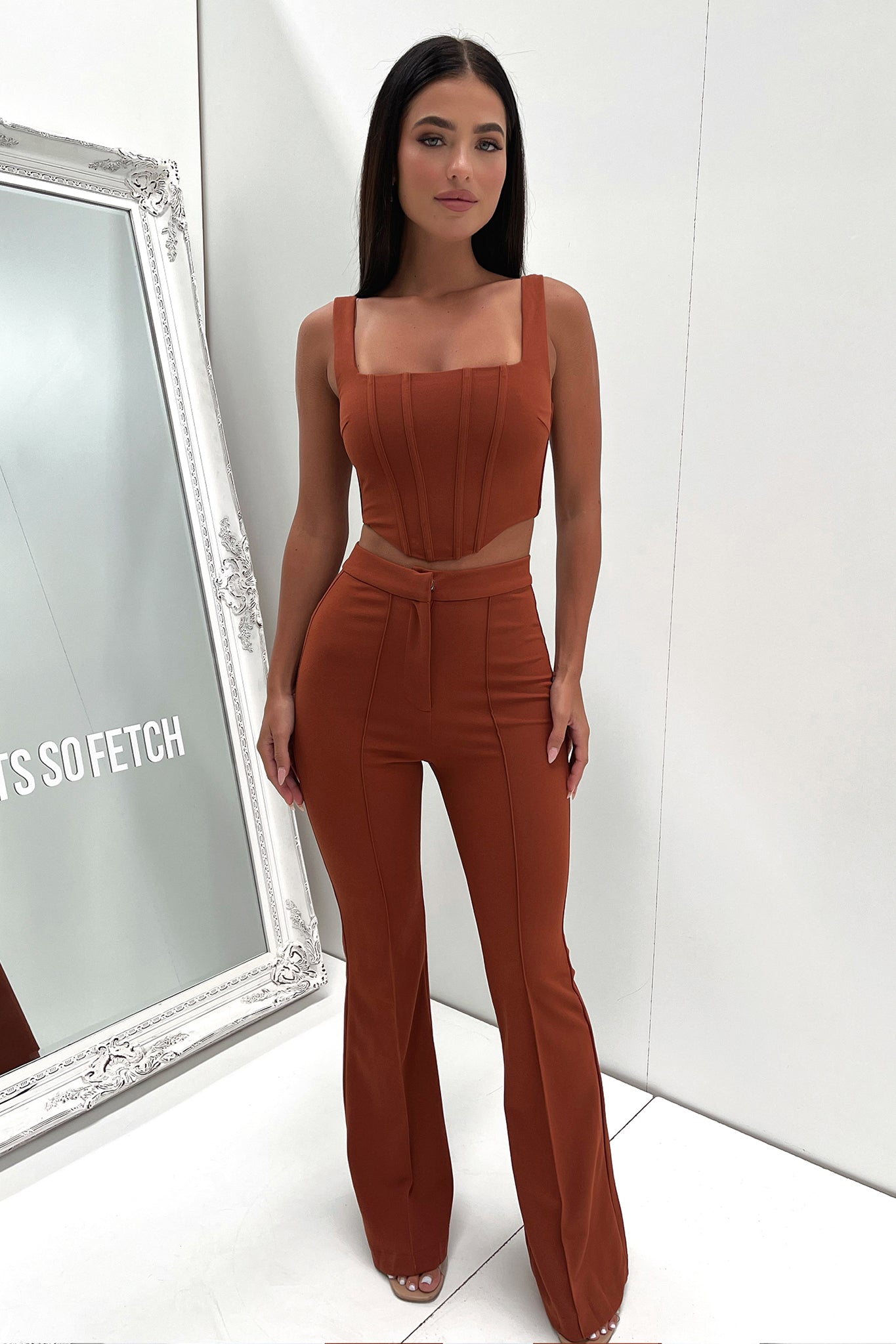 Token Flare Pants - Brown-Coutiqo