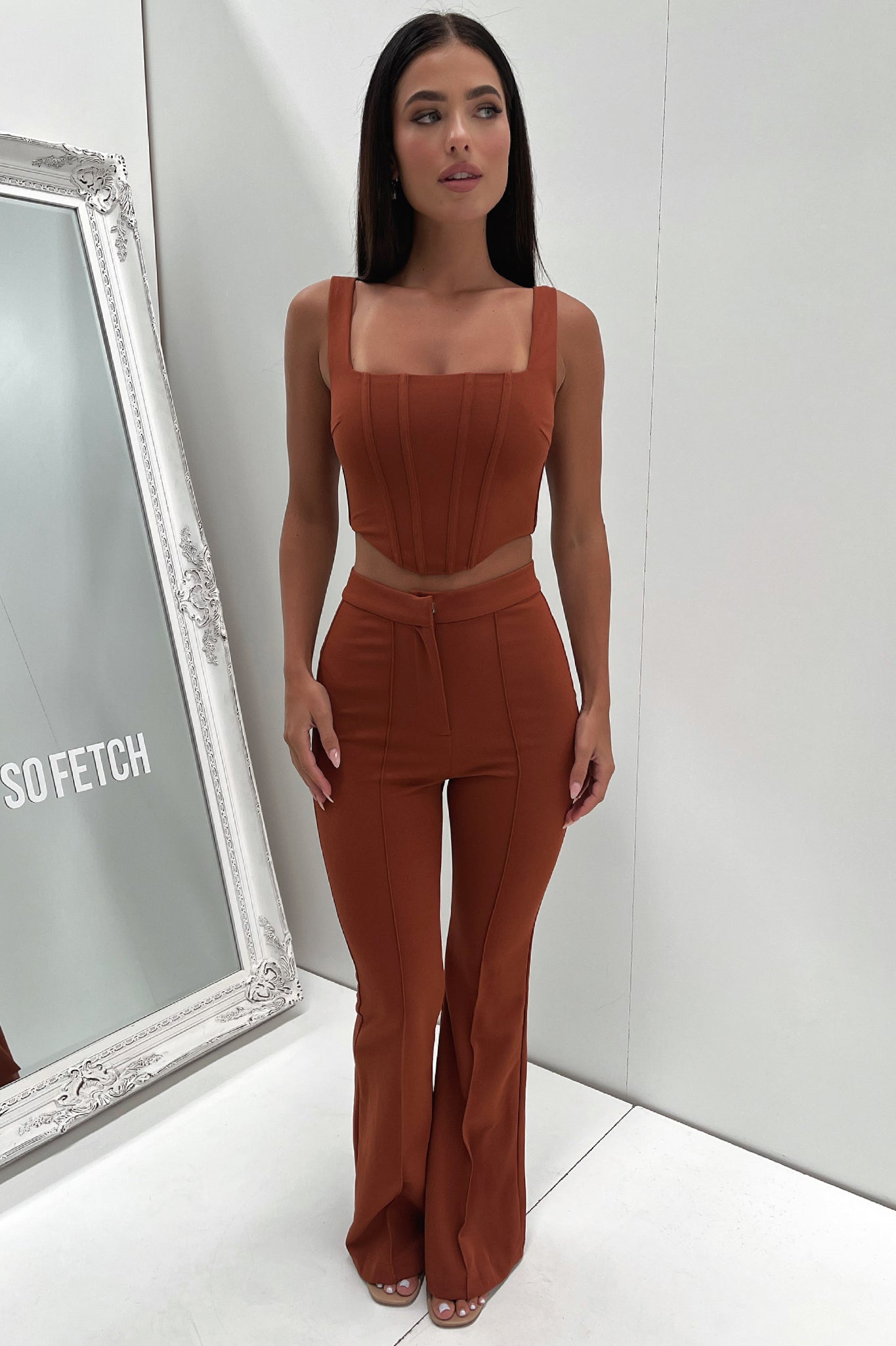 Token Flare Pants - Brown-Coutiqo