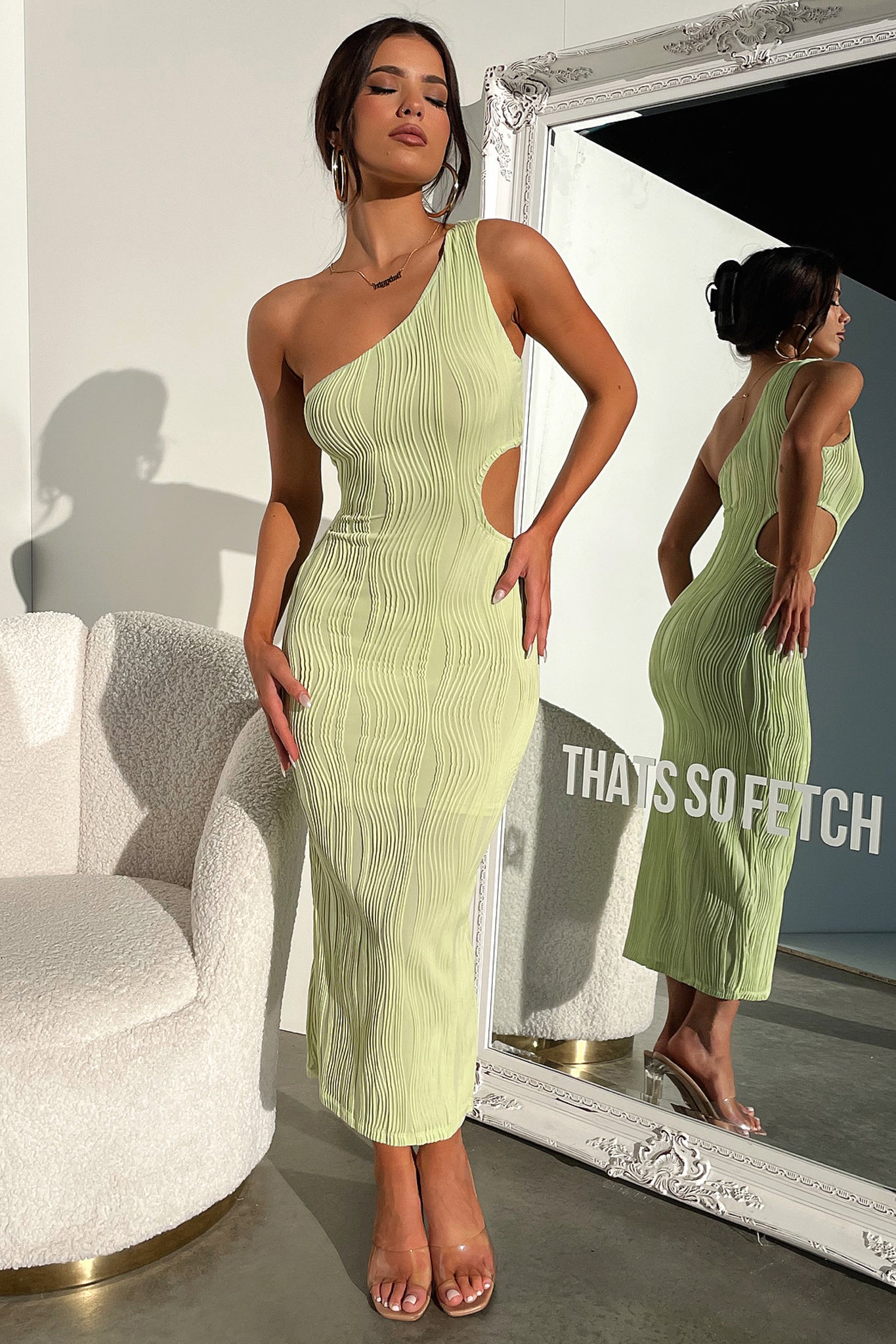 Trami One Shoulder Midi Dress - Green-Coutiqo