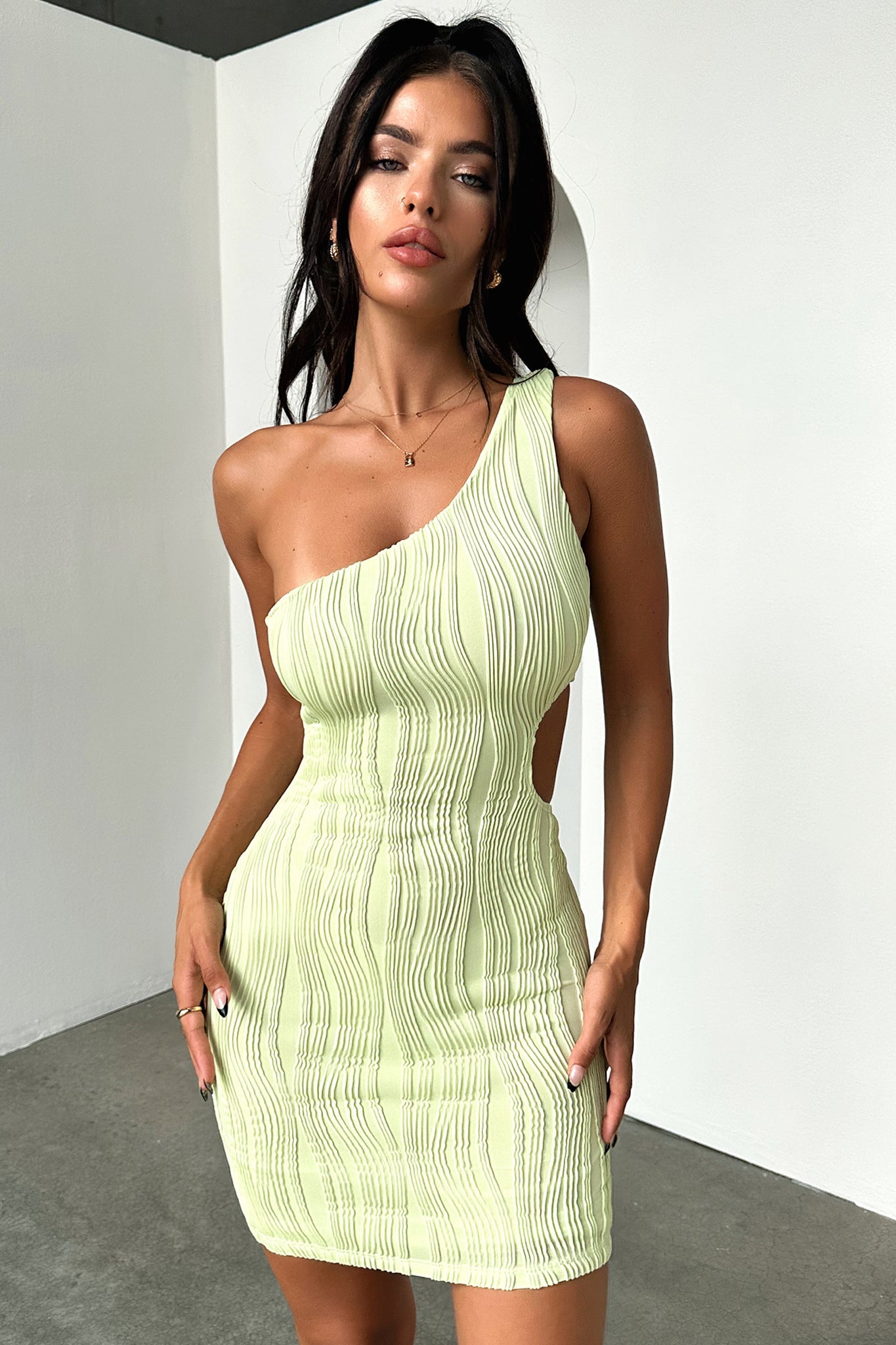 Trami One Shoulder Mini Dress - Green-Coutiqo