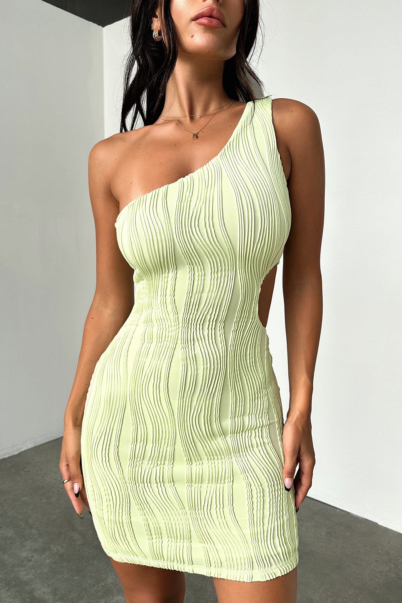Trami One Shoulder Mini Dress - Green-Coutiqo
